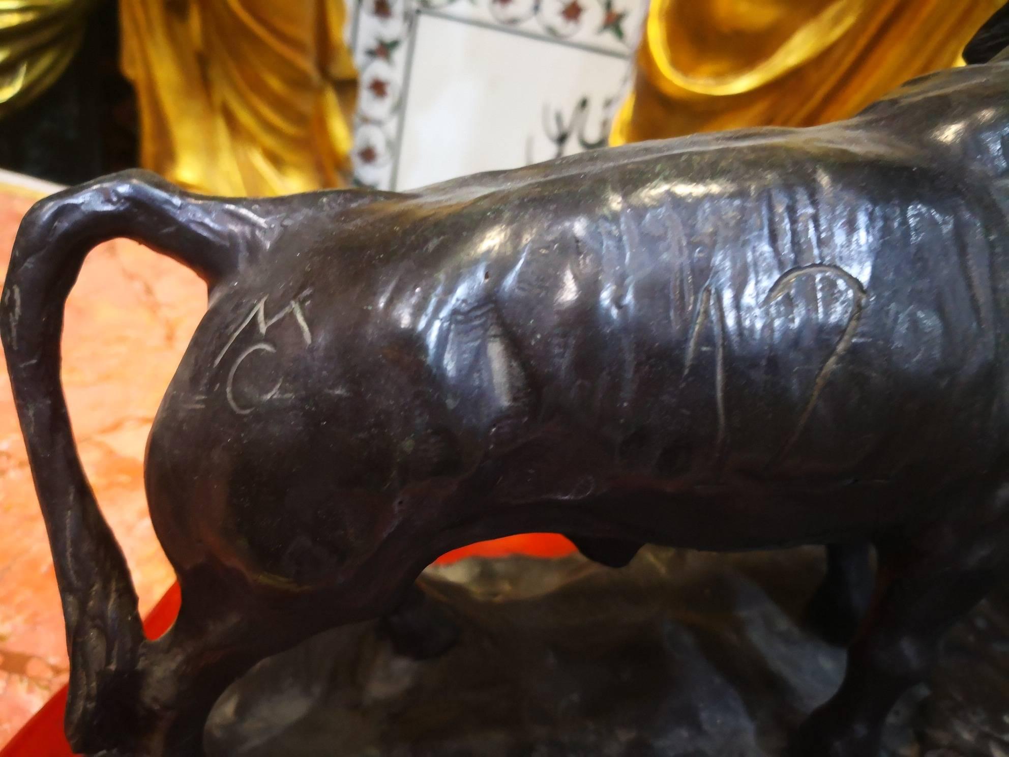 1980s Luis Moreno Three Fighting Bulls Bronze Sculpture 1