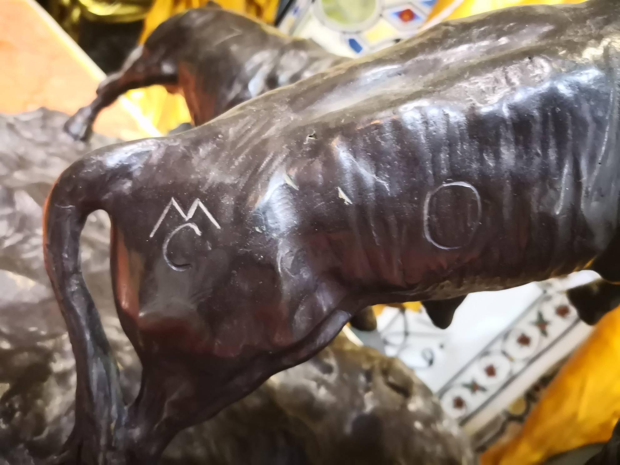 1980s Luis Moreno Three Fighting Bulls Bronze Sculpture 2