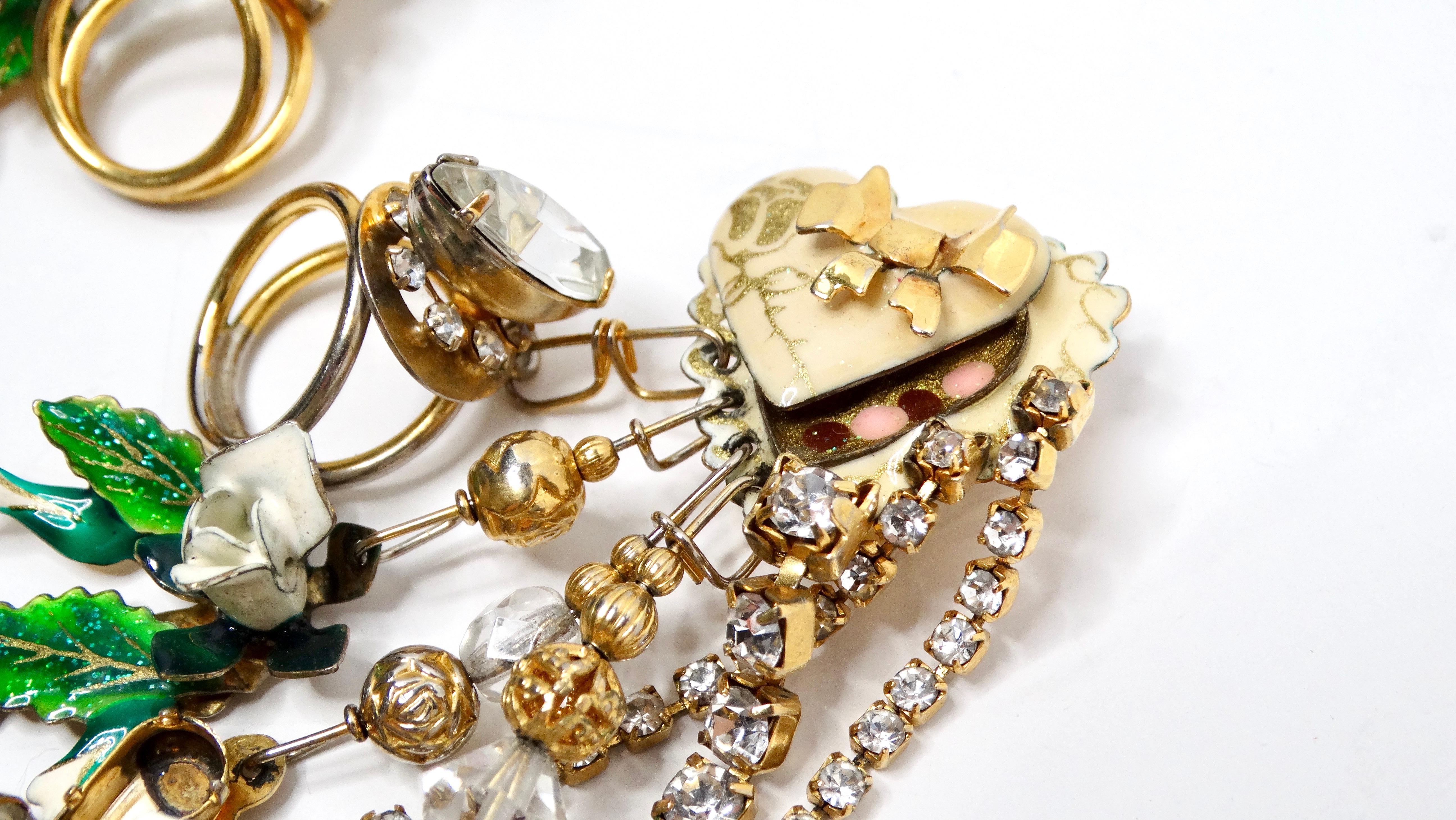 1980s Lunch At The Ritz Maximalist Charm Dangle Earrings In Good Condition For Sale In Scottsdale, AZ