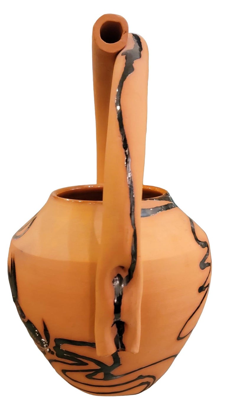 1980s M. Dunham Signed Pottery Vase with Handle For Sale at 1stDibs