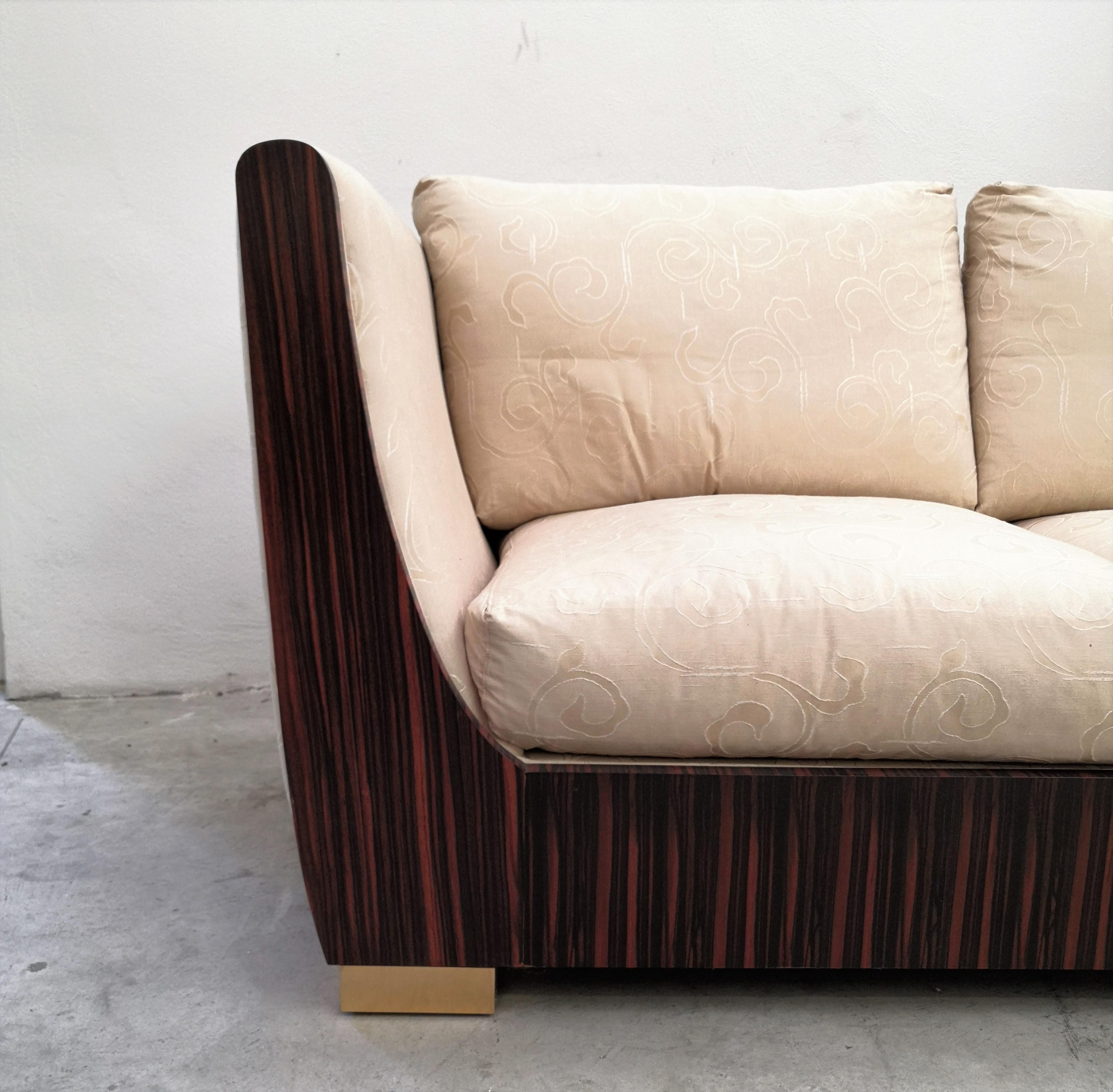 <1980s Macassar Ebony and Brass Art Deco 3 Seat Sofa - Private Collection Domenico Rugiano