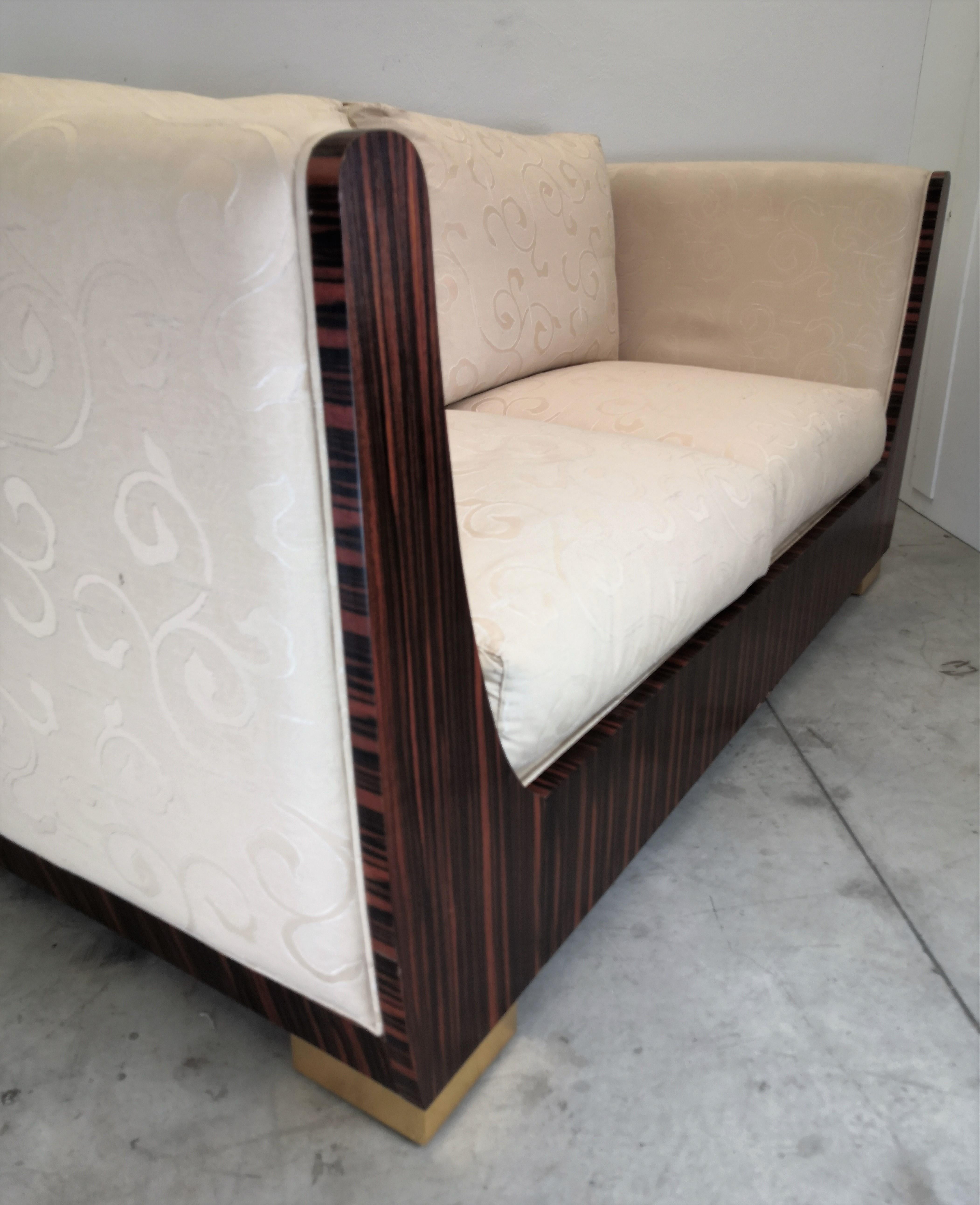 19th Century 1980s Macassar Ebony and Brass Art Deco 3 Seat Sofa For Sale