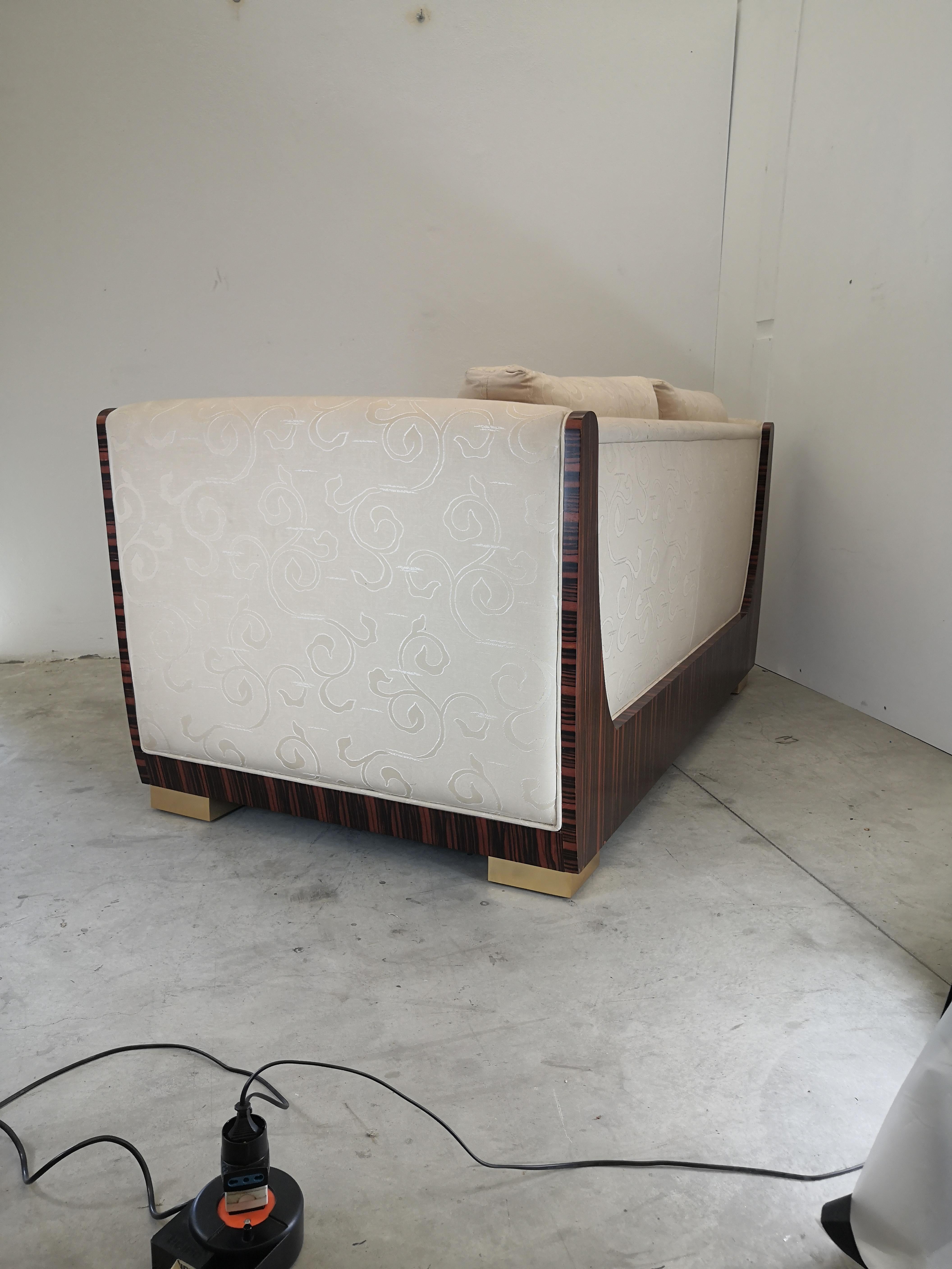 1980s Macassar Ebony and Brass Art Deco 3 Seat Sofa For Sale 1