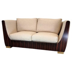 Antique 1980s Macassar Ebony and Brass Art Deco 3 Seat Sofa