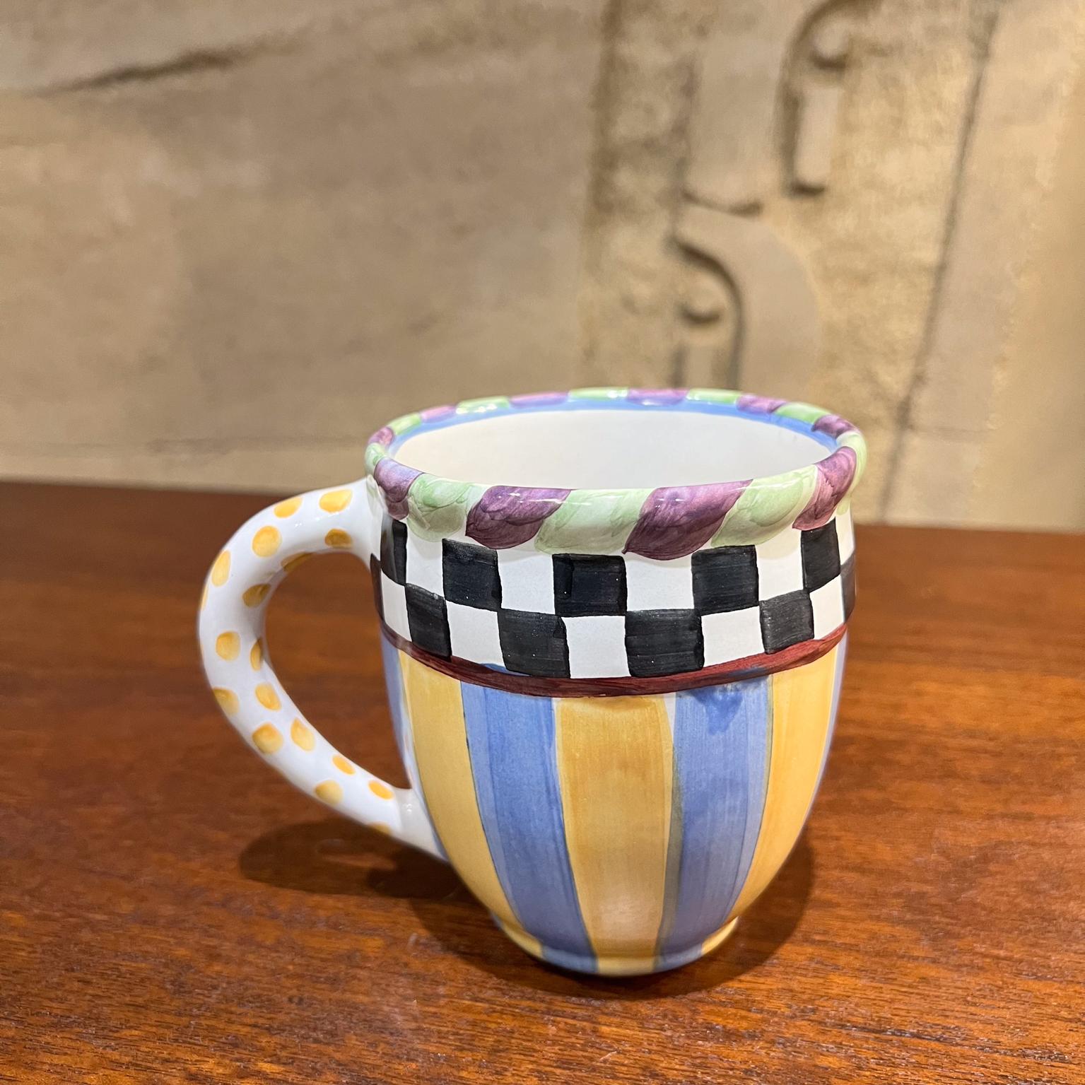 Ceramic 1980s Mackenzie Childs Piccadilly Coffee Mug Art Pottery