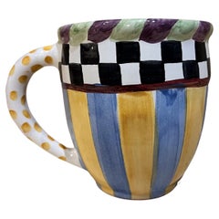 Retro 1980s Mackenzie Childs Piccadilly Coffee Mug Art Pottery