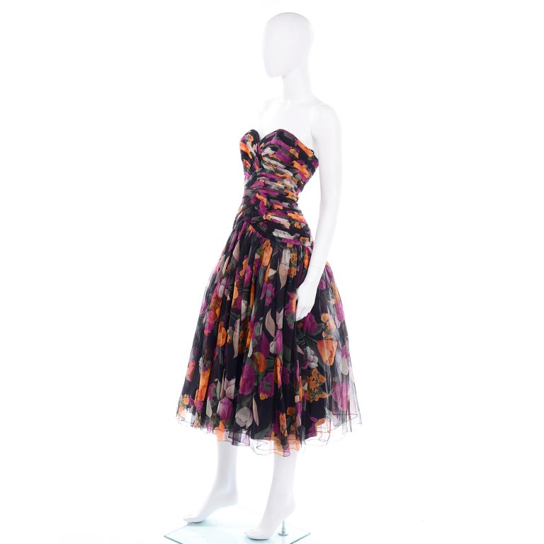 50s Saks Fifth Avenue Floral Chiffon Party Dress 36B/25W - Pretty Sweet  Vintage