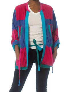 1980S Magenta & Purple Cotton Colorblocked Reversible "Xanadu" Jacket (Folds In