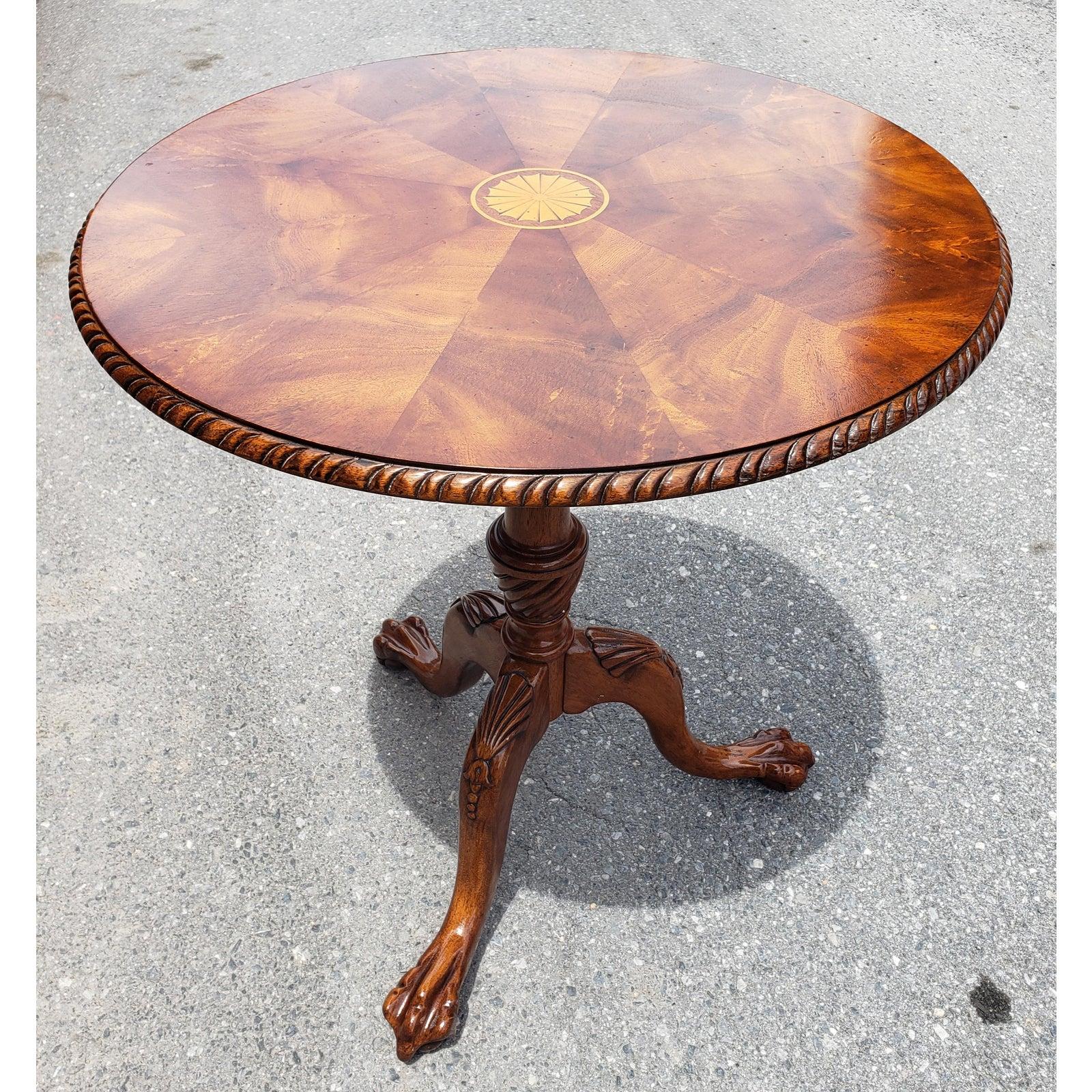 20th Century 1980s Mahogany and Satinwood Inlaid Finished Top Pedestal Table
