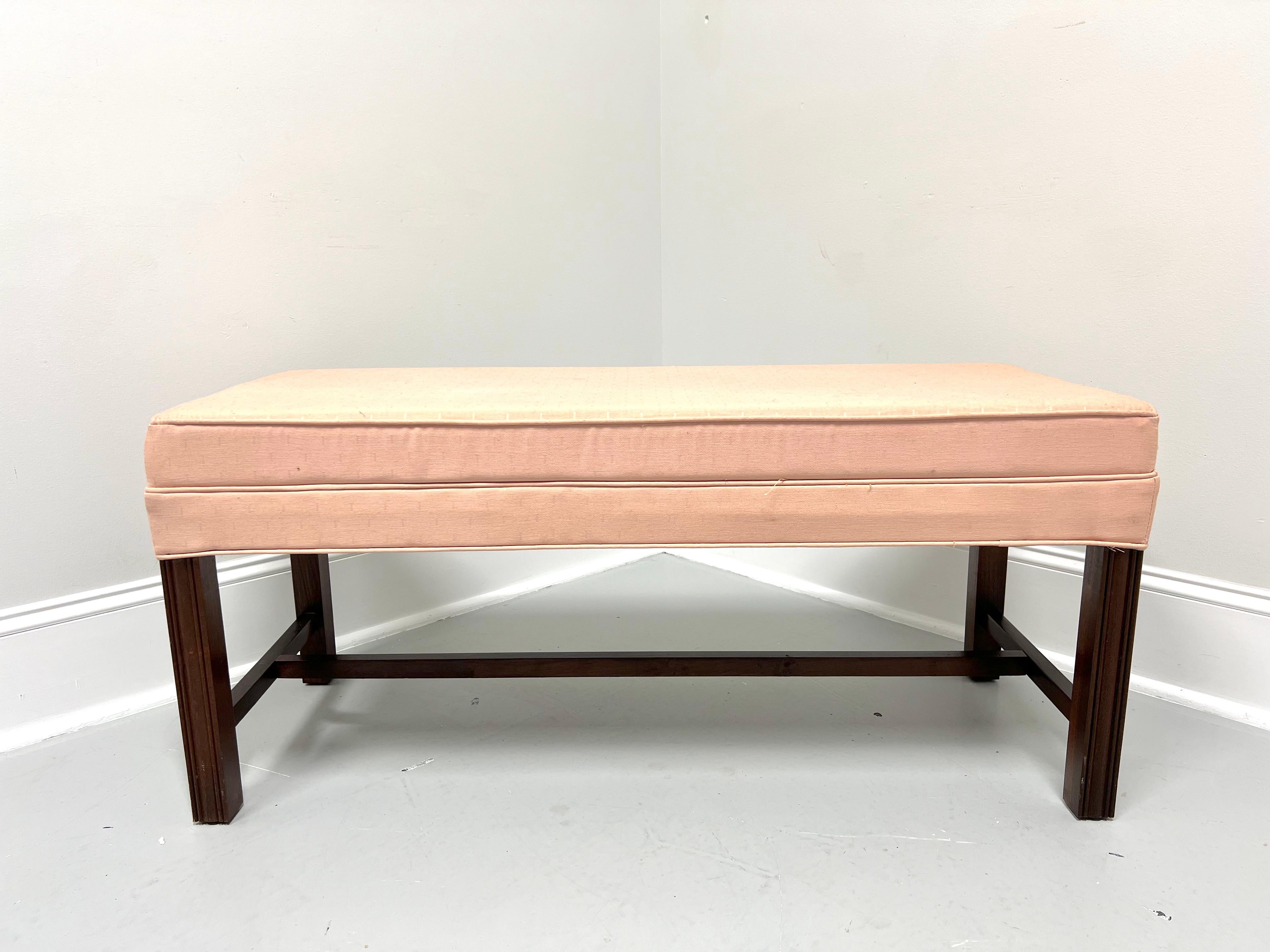 Fabric 1980's Mahogany Frame Chippendale Upholstered Bench For Sale