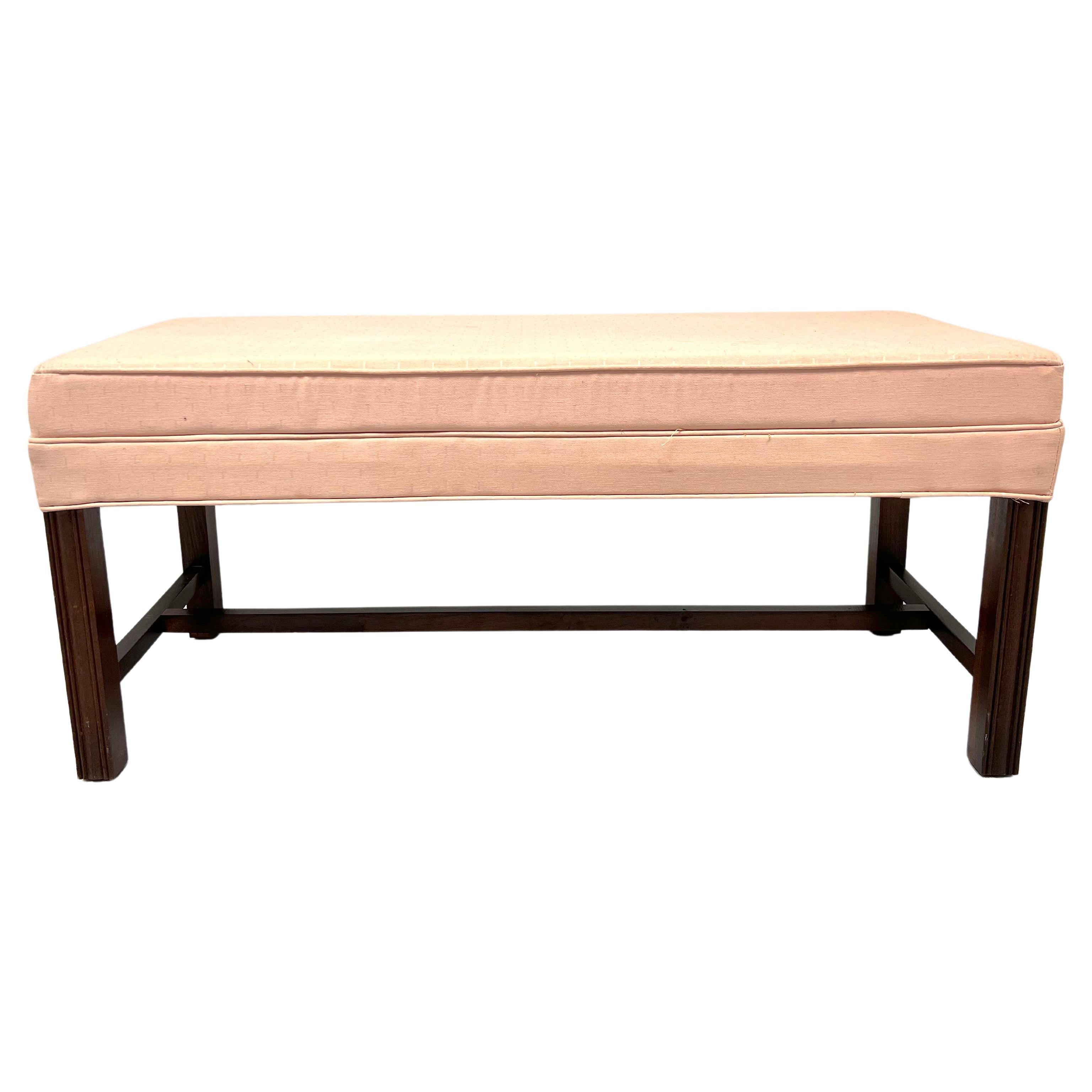 1980's Mahogany Frame Chippendale Upholstered Bench For Sale