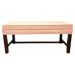 1980's Mahogany Frame Chippendale Upholstered Bench