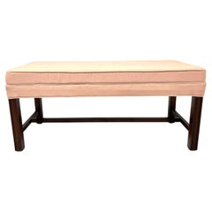 Retro 1980's Mahogany Frame Chippendale Upholstered Bench