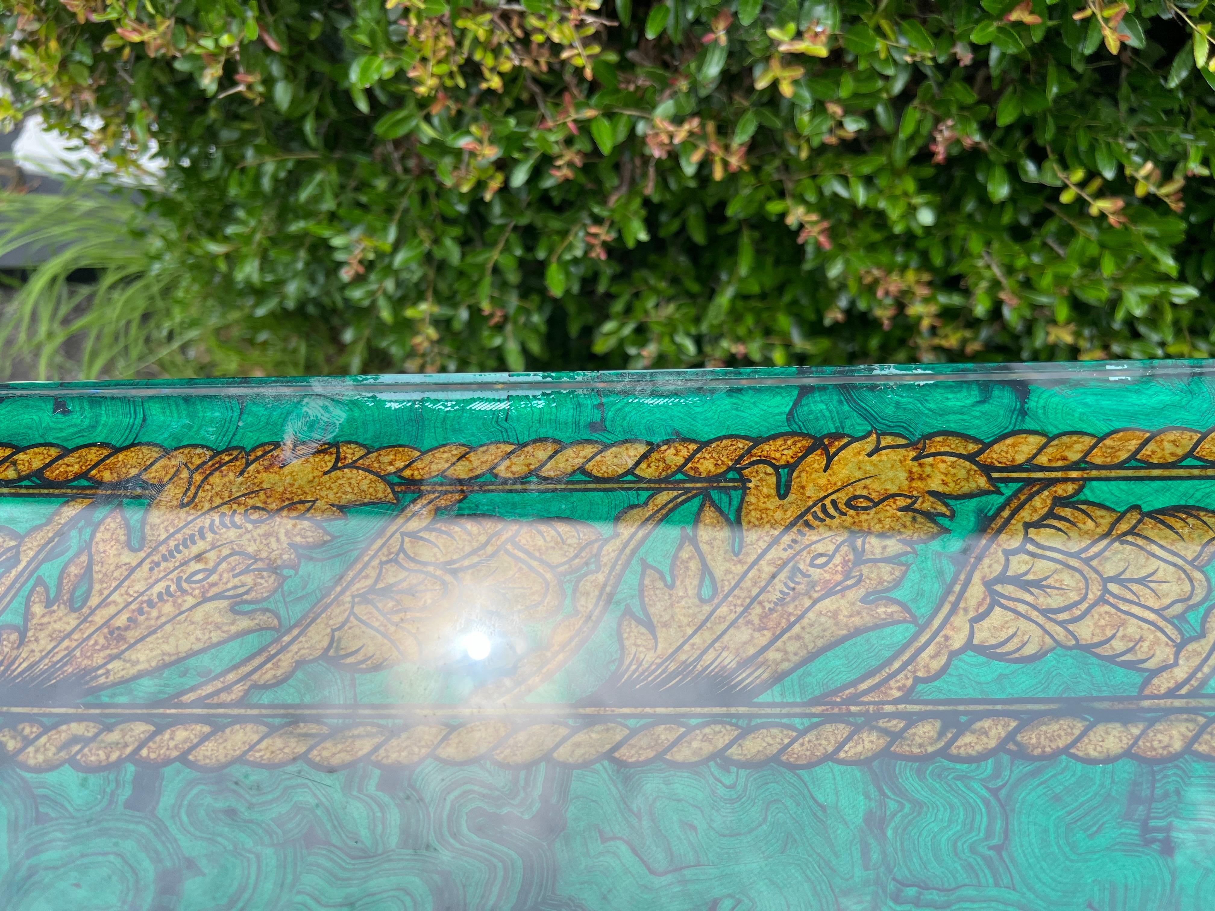 1980s Mailtland-Smith Regency Faux Malachite and Iron Hoofed Console Table For Sale 4