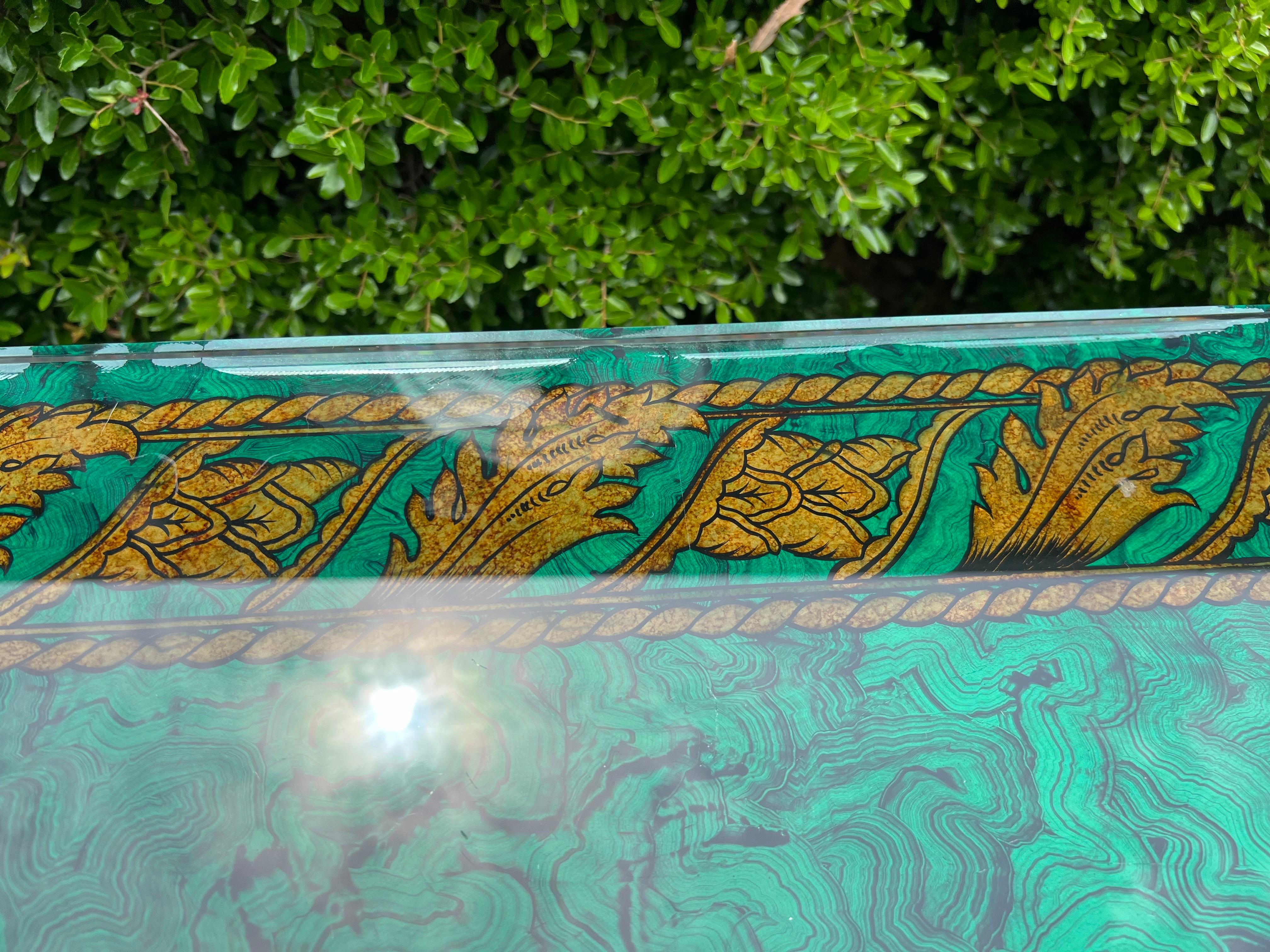 1980s Mailtland-Smith Regency Faux Malachite and Iron Hoofed Console Table For Sale 6