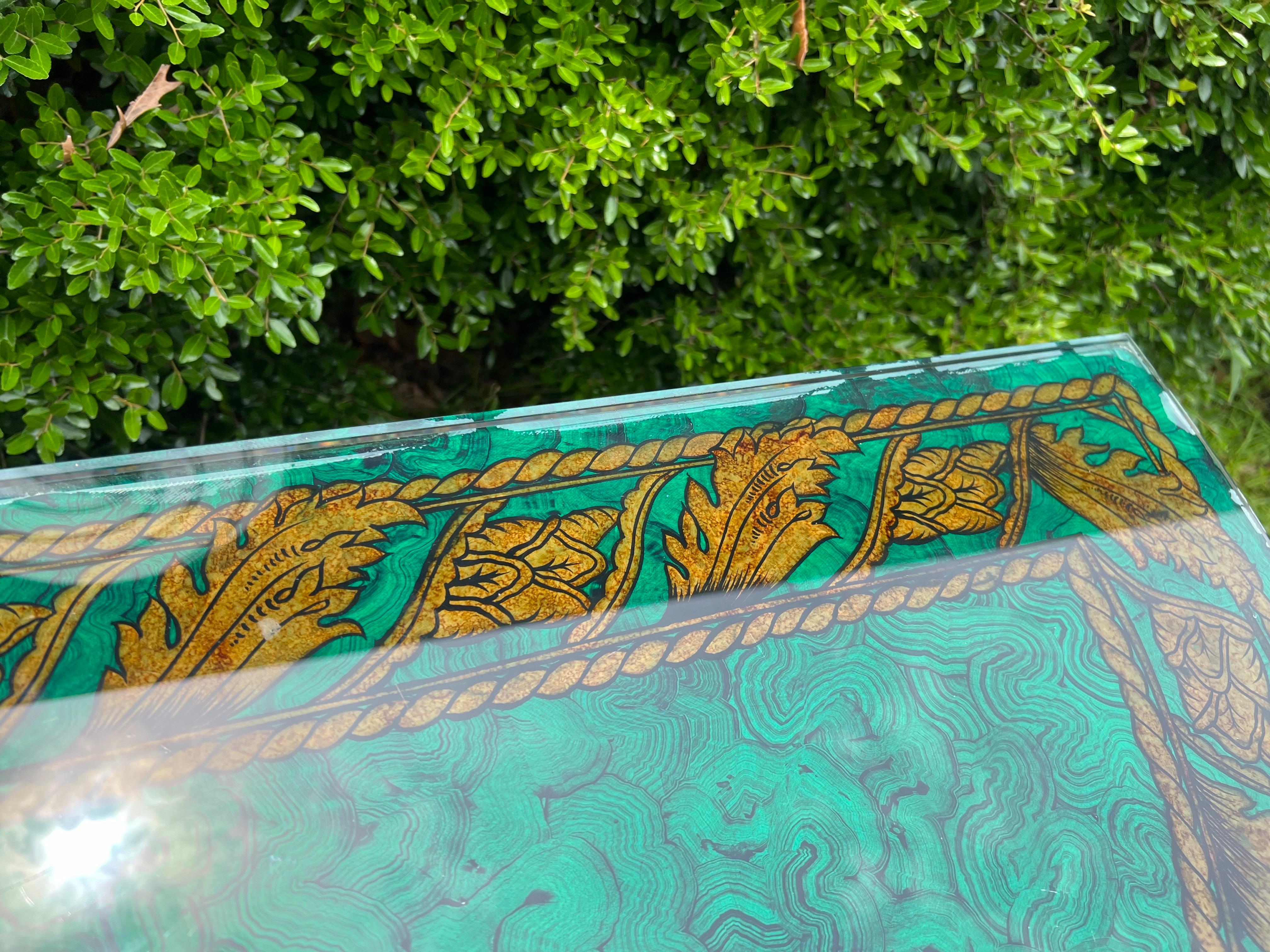 1980s Mailtland-Smith Regency Faux Malachite and Iron Hoofed Console Table For Sale 7
