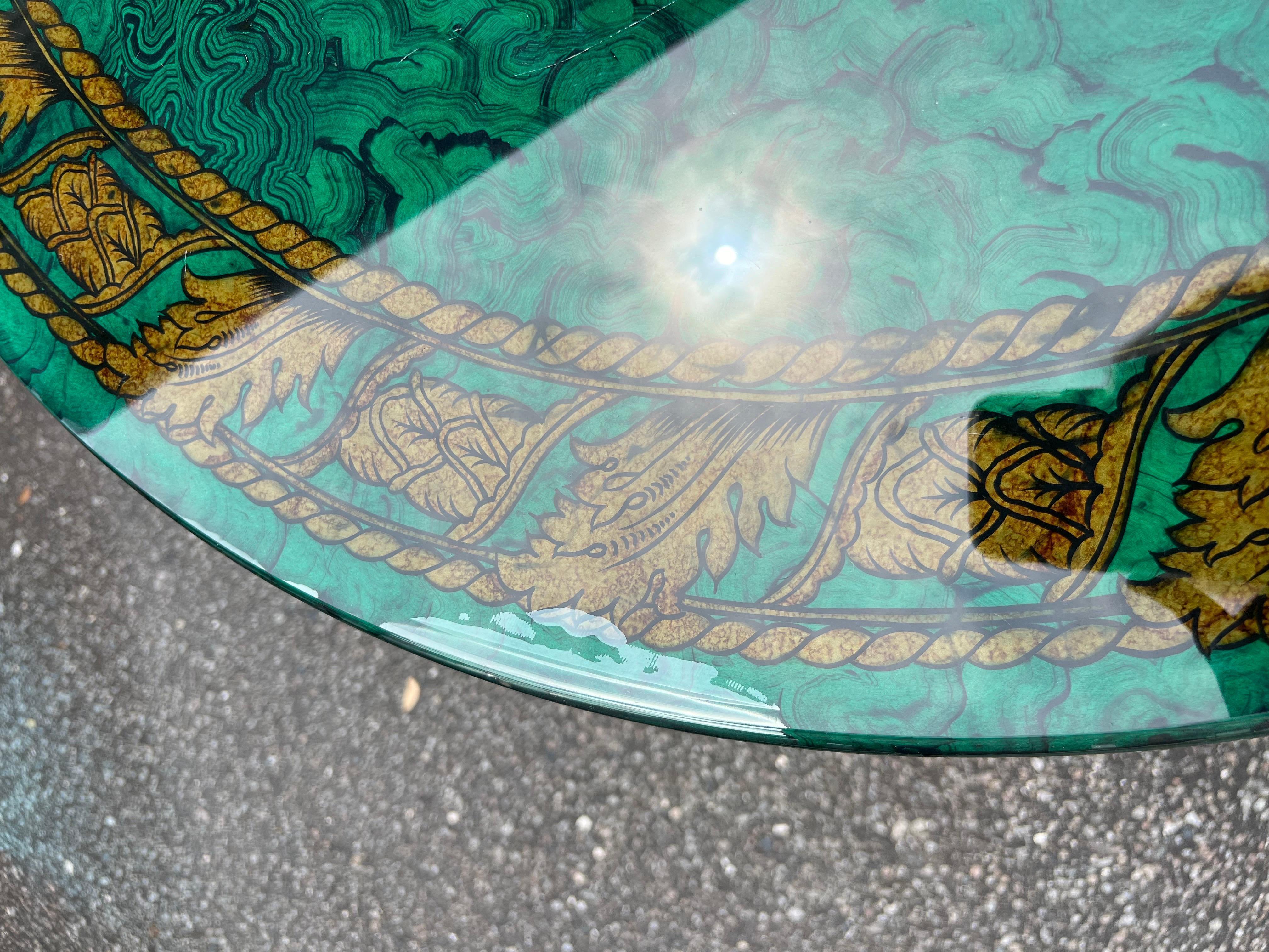 1980s Mailtland-Smith Regency Faux Malachite and Iron Hoofed Console Table For Sale 1