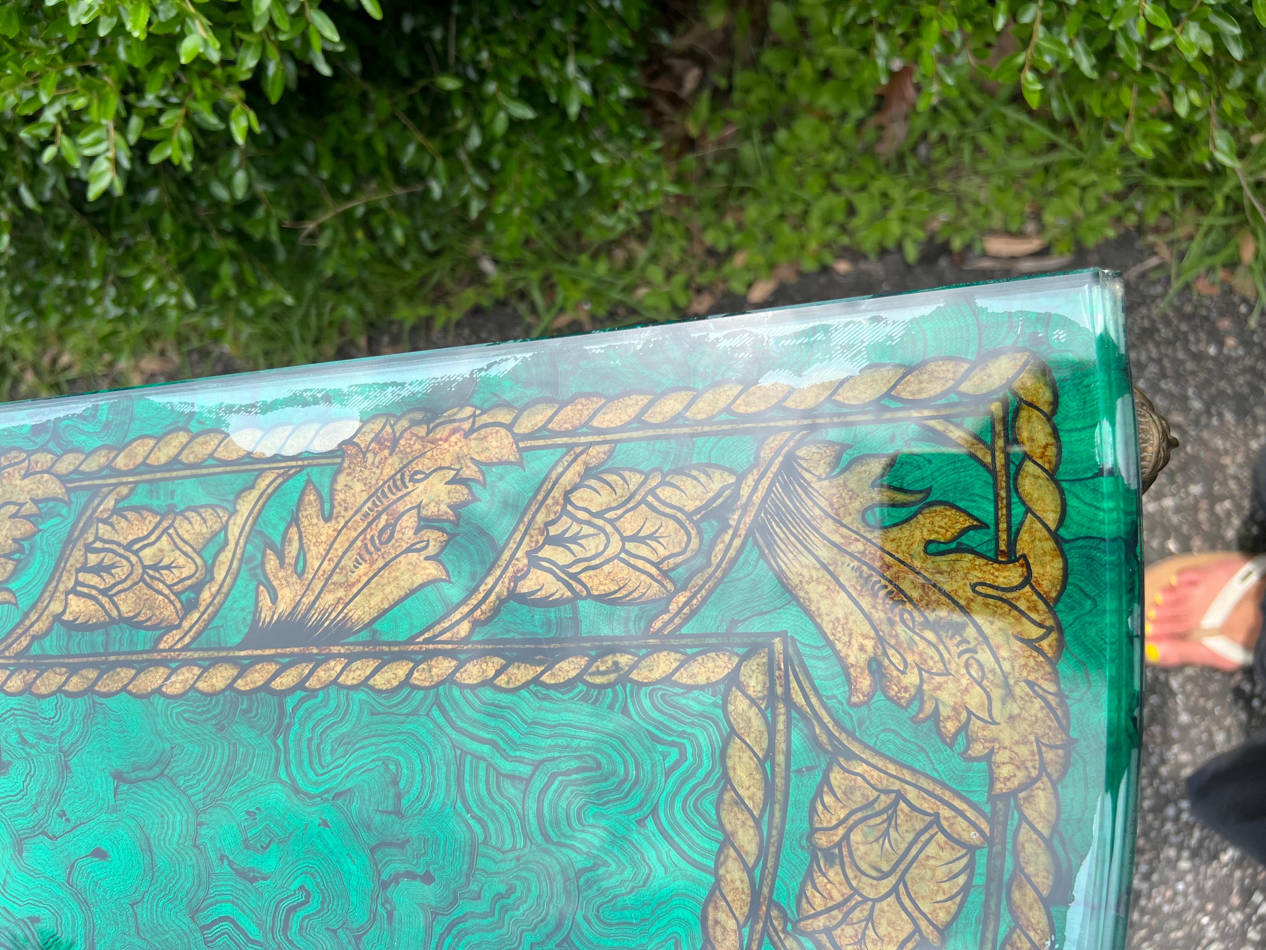 1980s Mailtland-Smith Regency Faux Malachite and Iron Hoofed Console Table For Sale 2