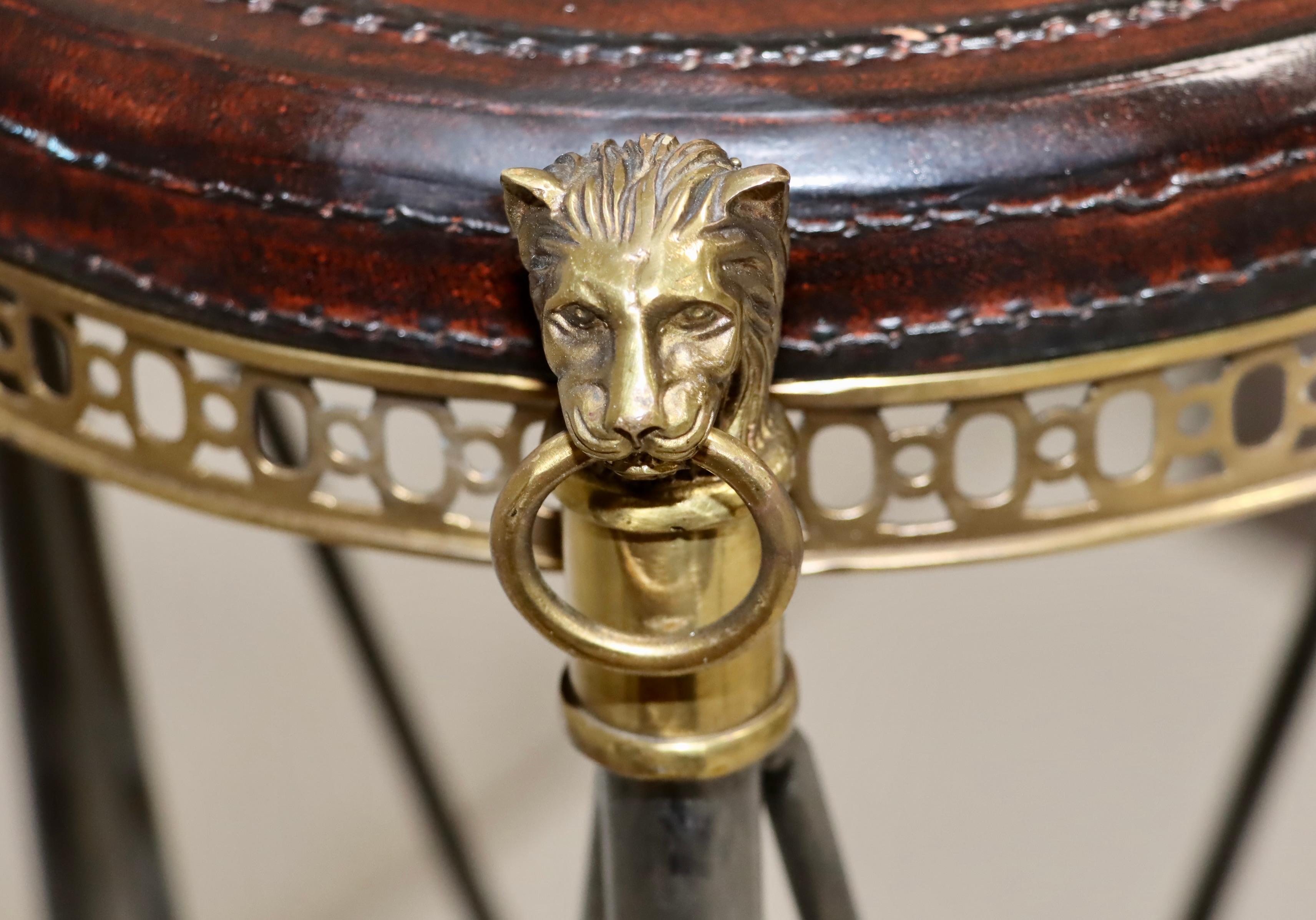 1980's Maison Jansen Style Brass And Steel Lion Head Pedestal For Sale 5