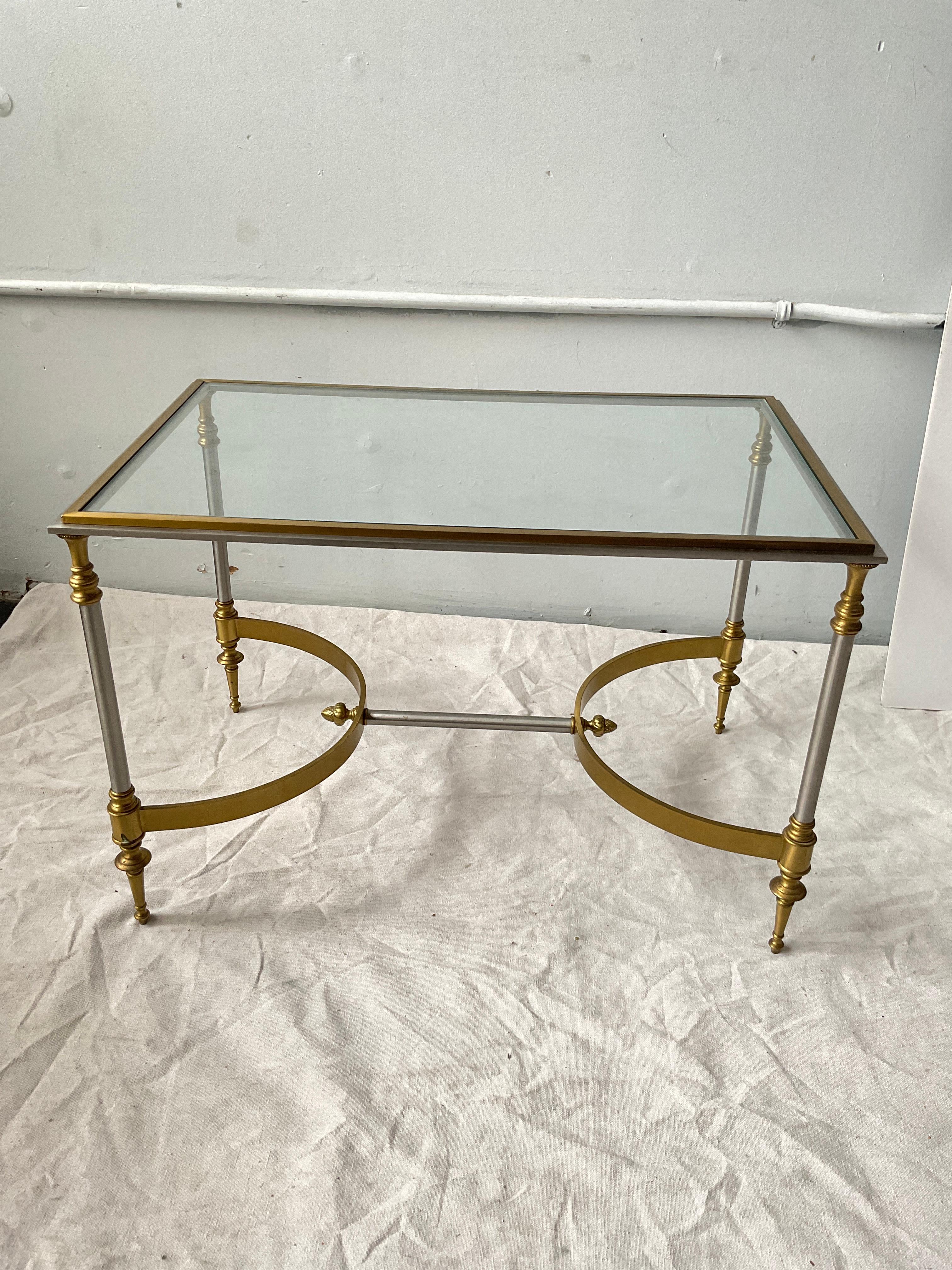 1980s Maison Jansen Style  Italian Brass / Steel Side Table / Small Coffee Table For Sale 6