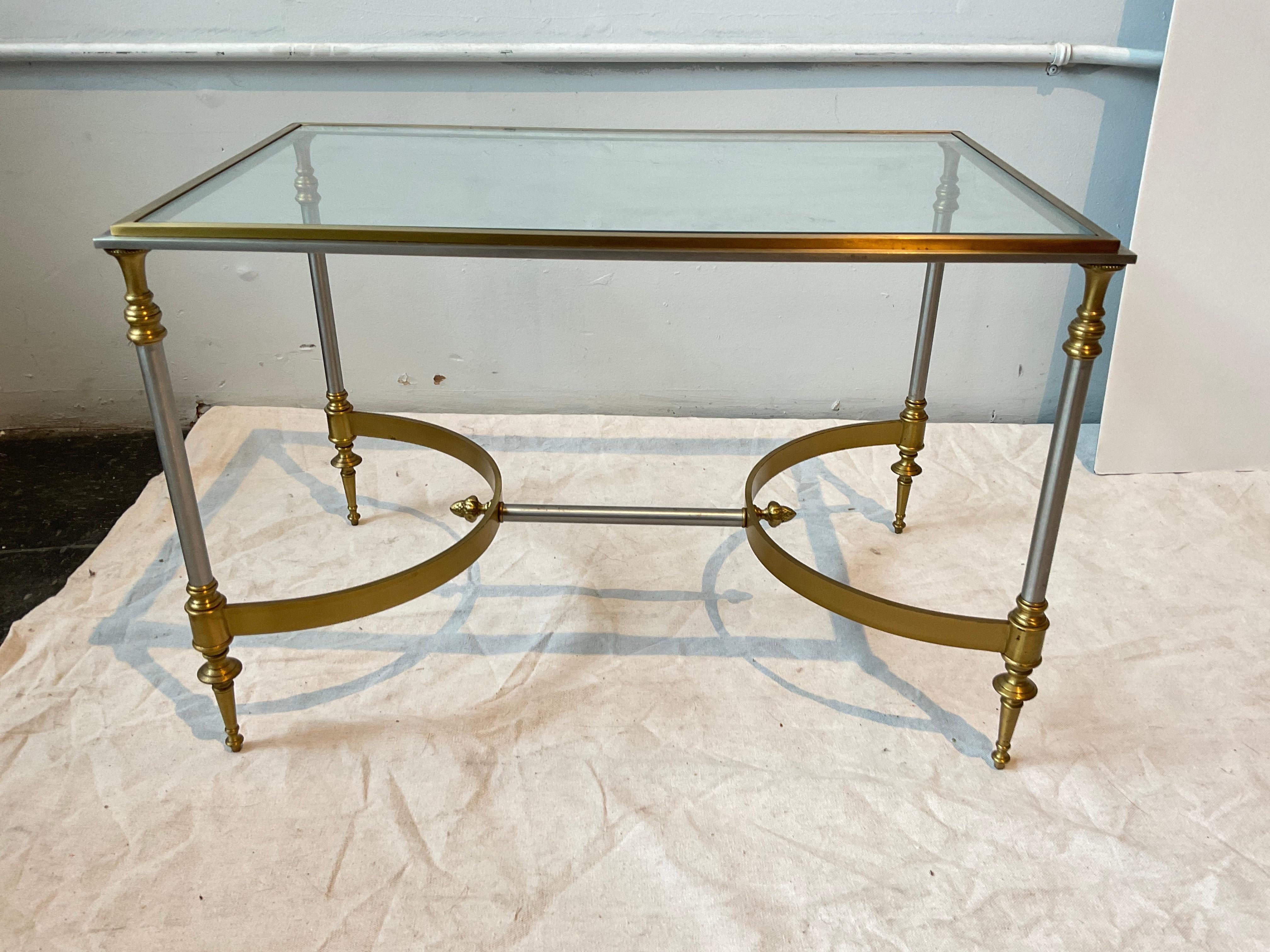 1980s Maison Jansen style Italian steel and brass side table / small coffee table.