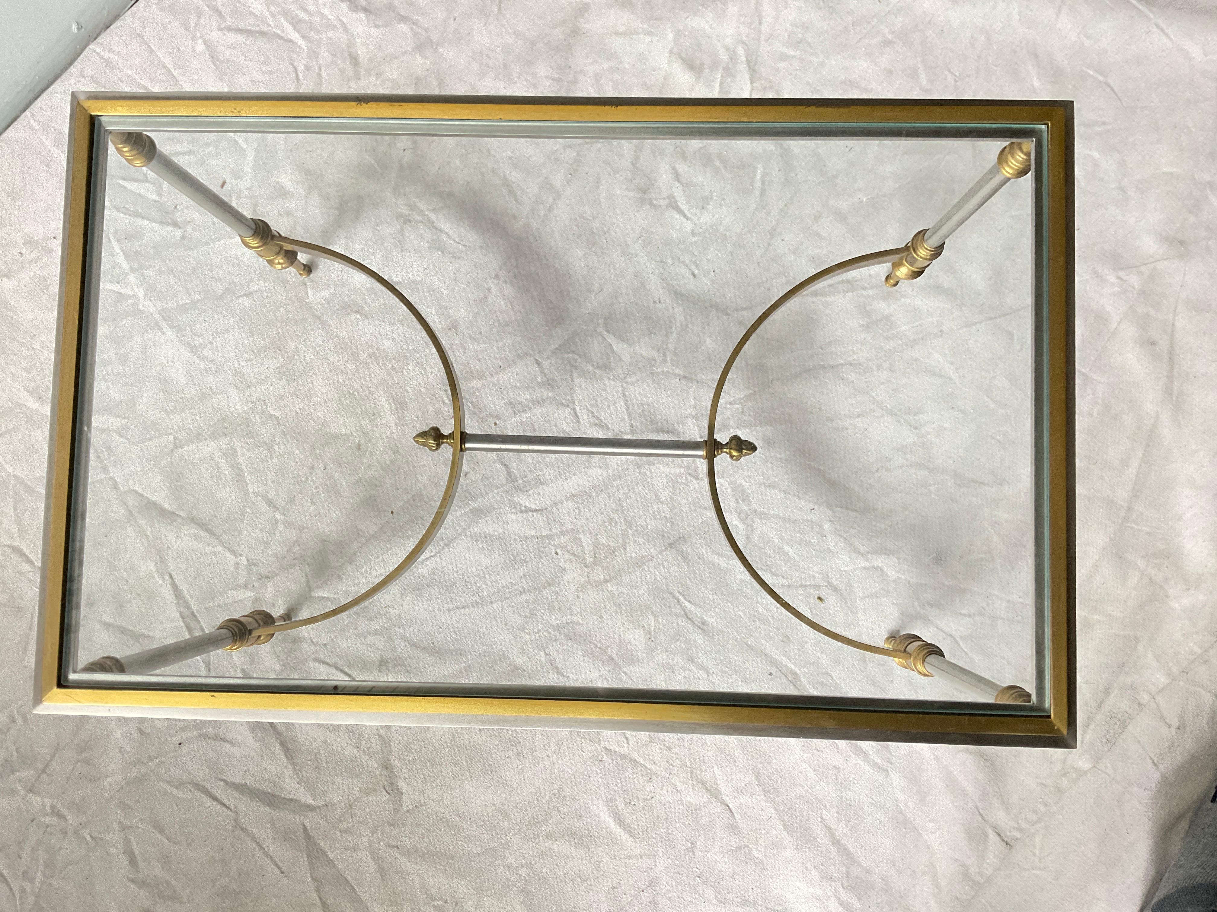 1980s Maison Jansen Style  Italian Brass / Steel Side Table / Small Coffee Table In Good Condition For Sale In Tarrytown, NY