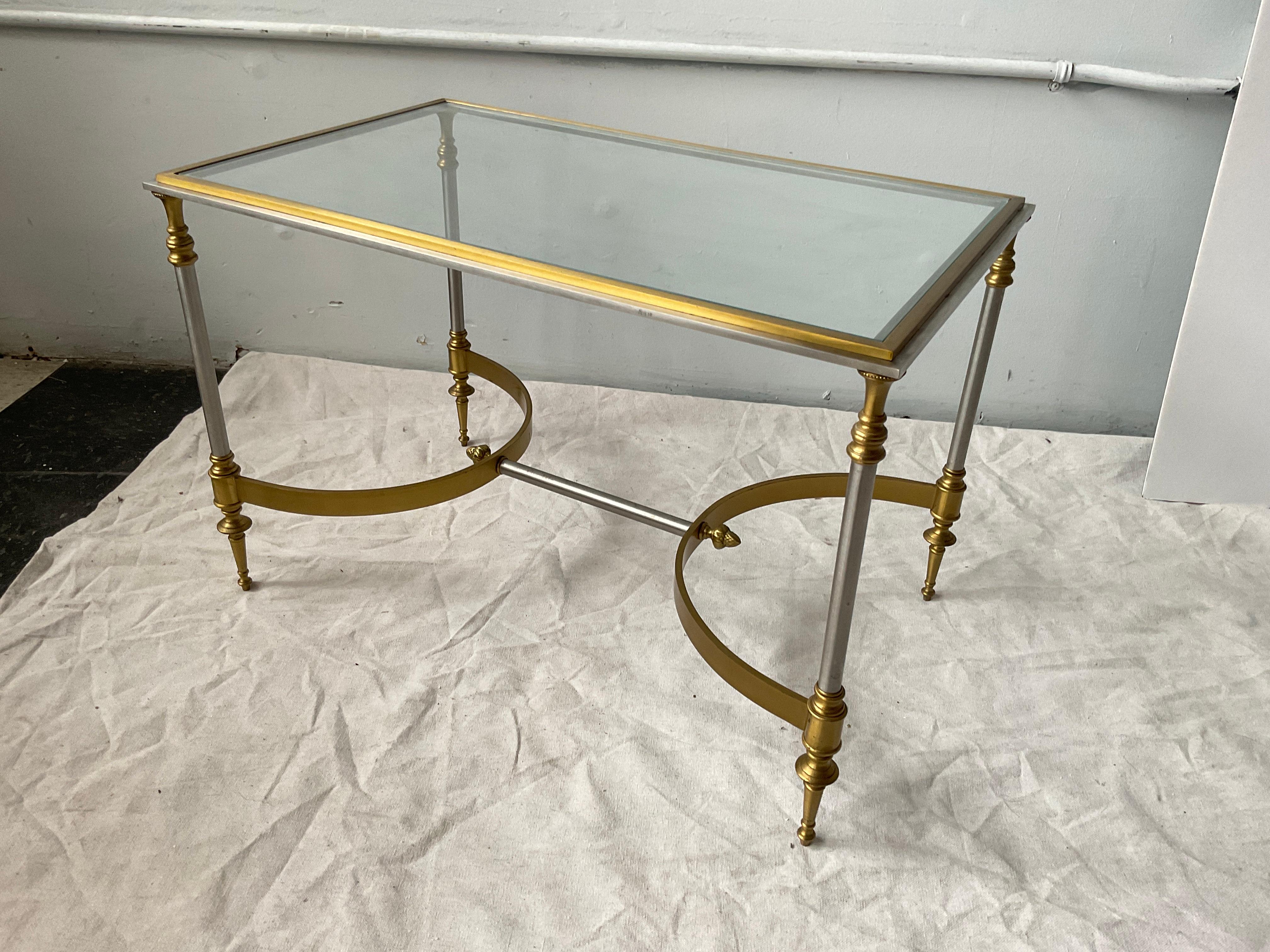 Late 20th Century 1980s Maison Jansen Style  Italian Brass / Steel Side Table / Small Coffee Table For Sale