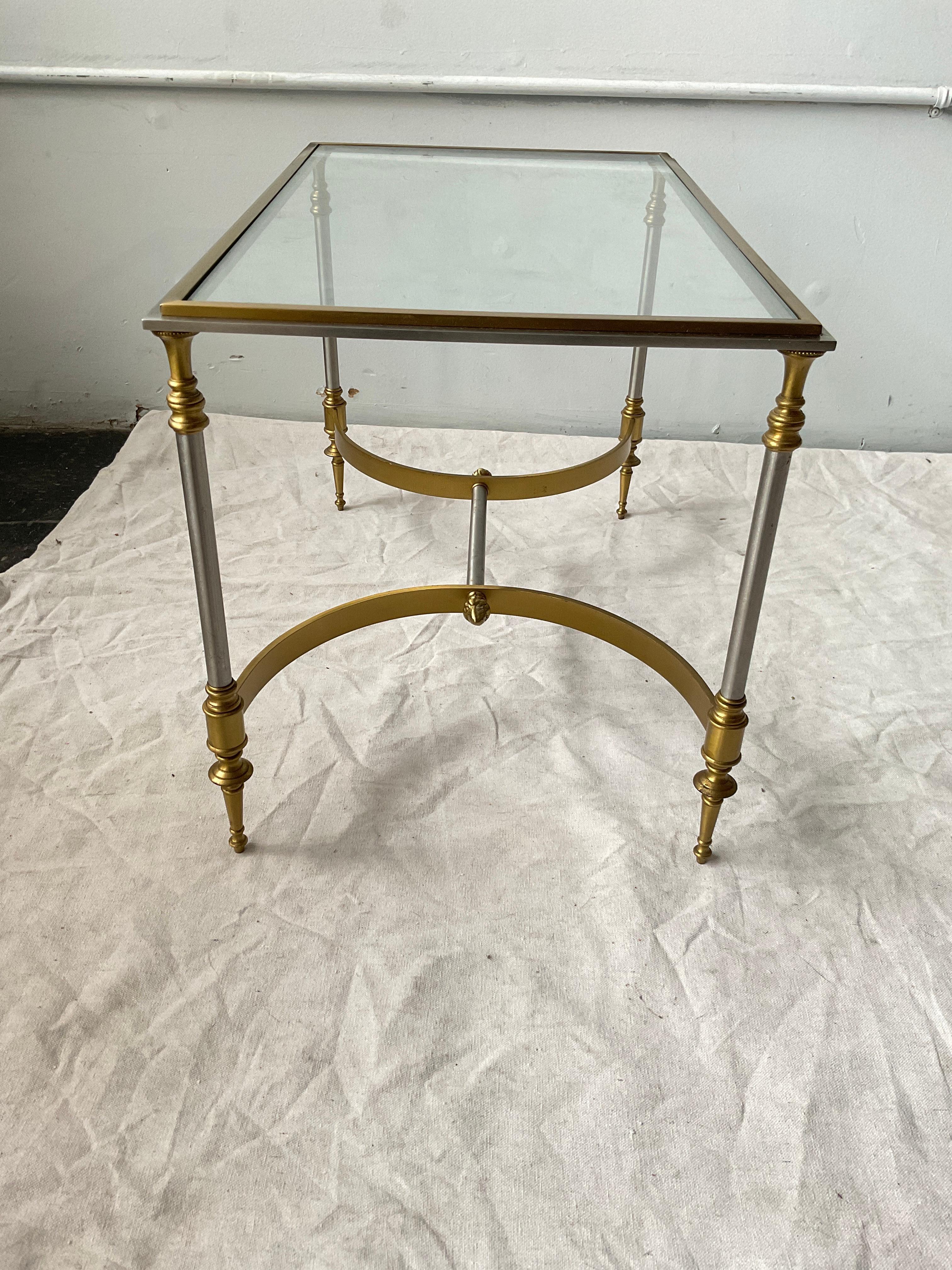 1980s Maison Jansen Style  Italian Brass / Steel Side Table / Small Coffee Table For Sale 1