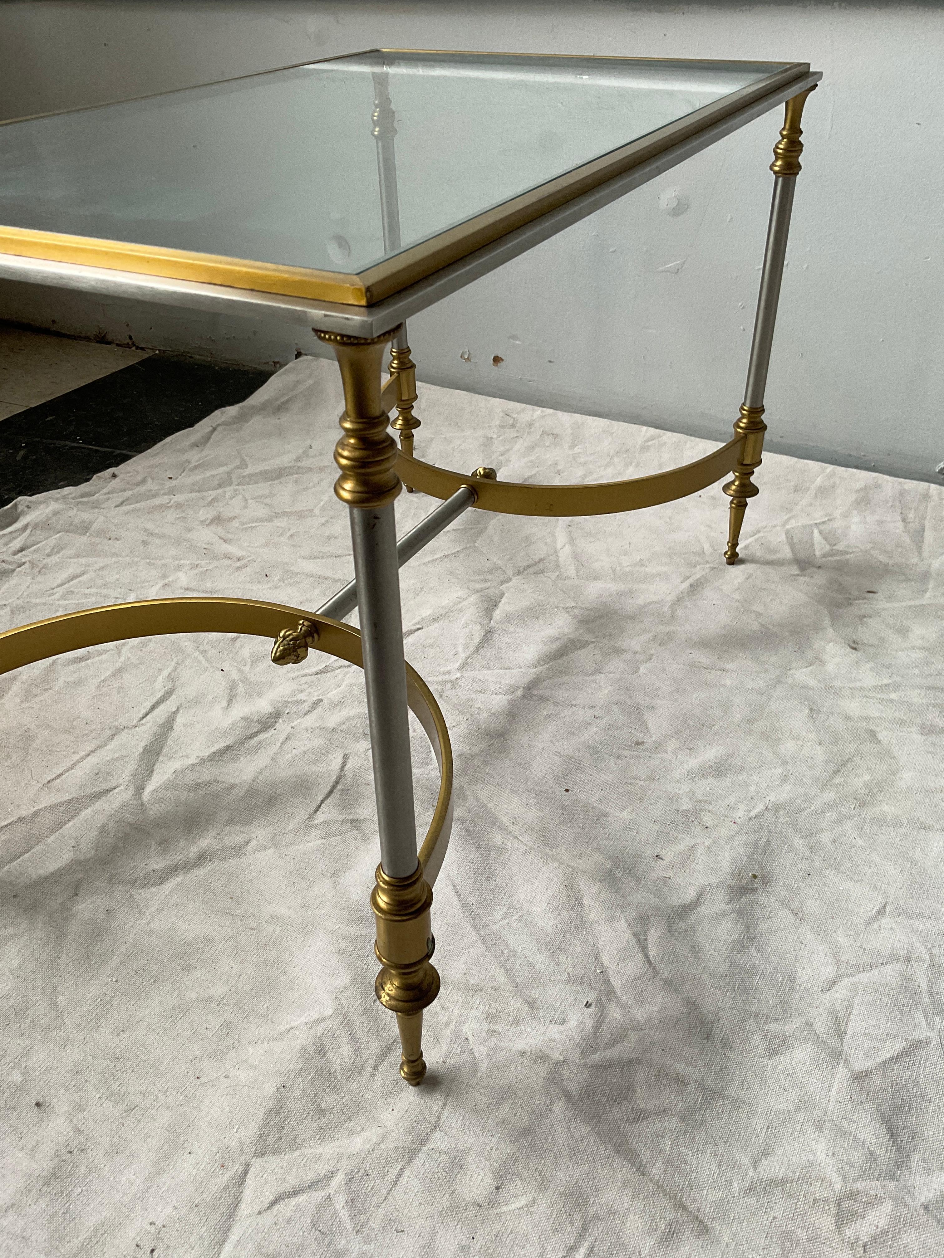 1980s Maison Jansen Style  Italian Brass / Steel Side Table / Small Coffee Table For Sale 4