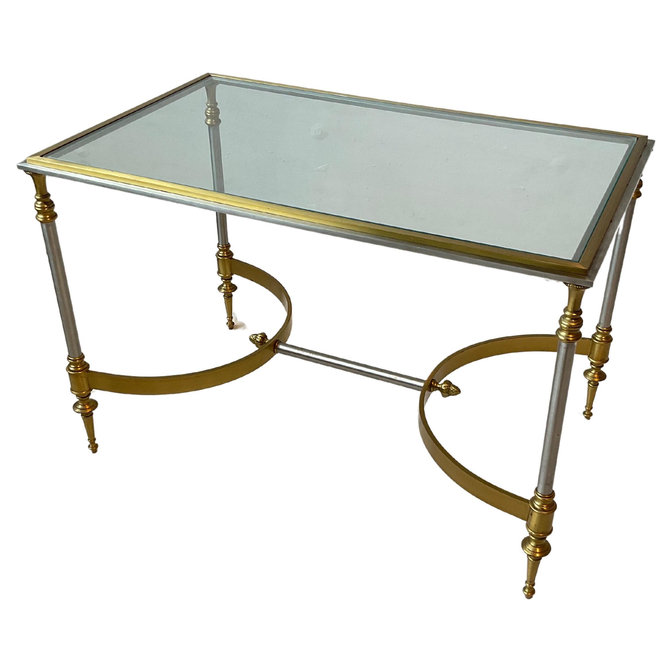 1980s Maison Jansen Style  Italian Brass / Steel Side Table / Small Coffee Table For Sale