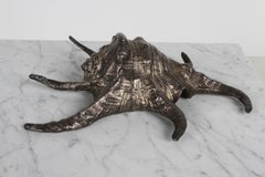 Maitland & Smith Smith degli anni '80, scultura da tavolo in ottone placcato argento conchiglia di mare di grandi dimensioni