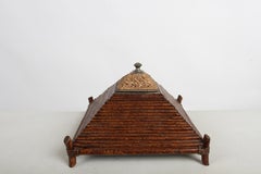 1980s Maitland-Smith Burnt Bamboo & Rattan Pagoda Pyramid Decorative Lidded Box