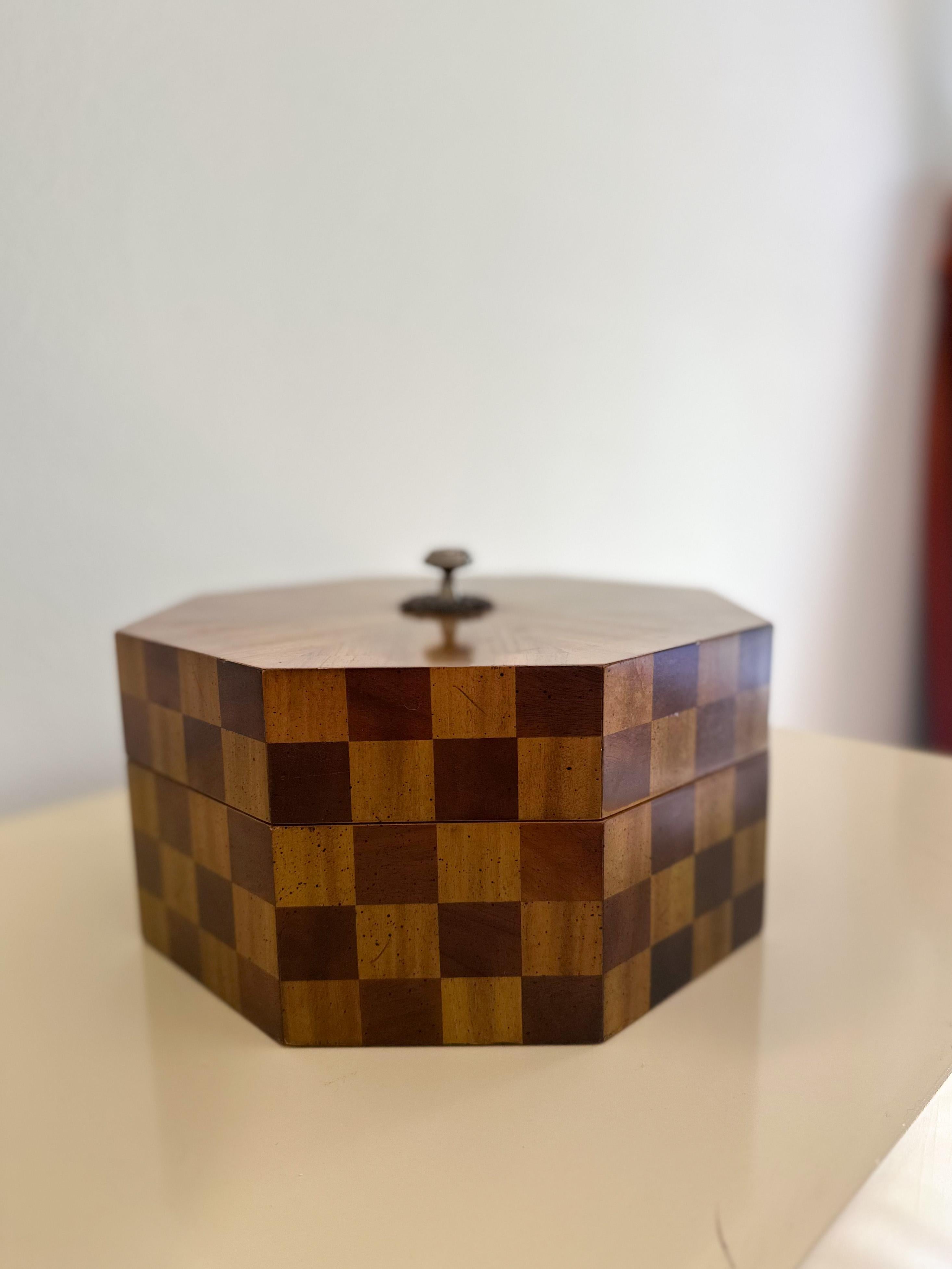 Late 20th Century 1980s Maitland Smith Checkered Wood Octagonal Box