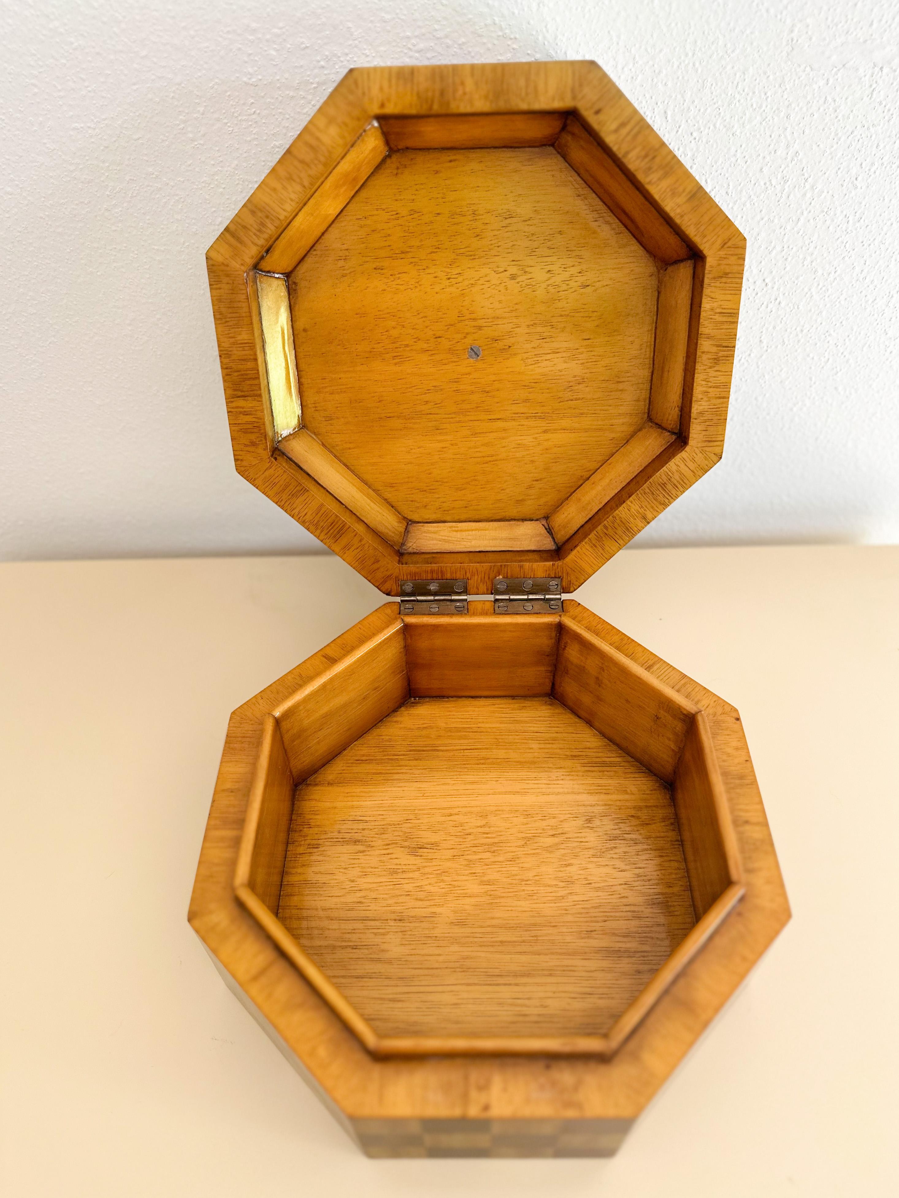 1980s Maitland Smith Checkered Wood Octagonal Box 3