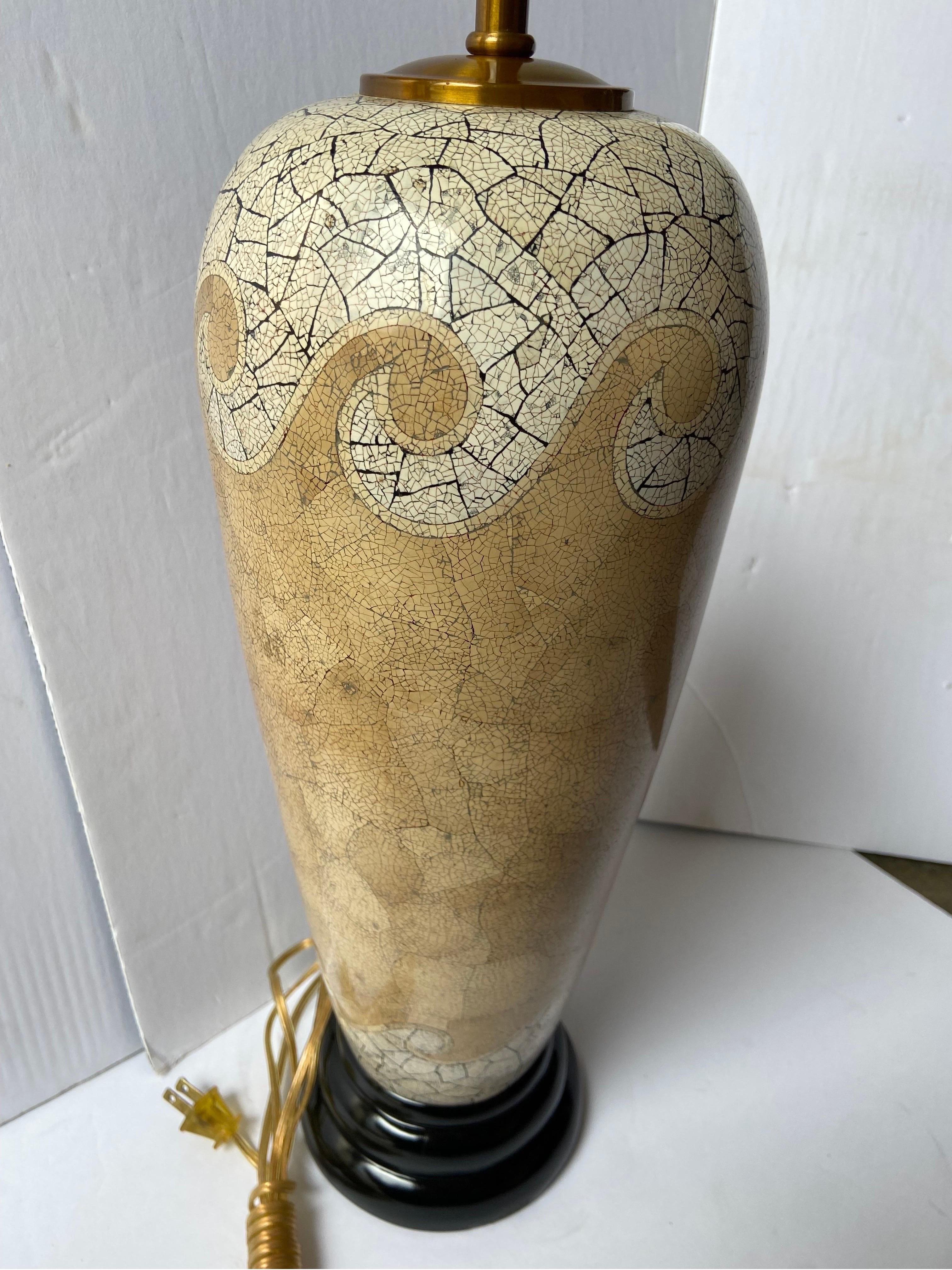 1980s Maitland Smith Eggshell Craquelure Table Lamp in the Style of Jean Dunand 2