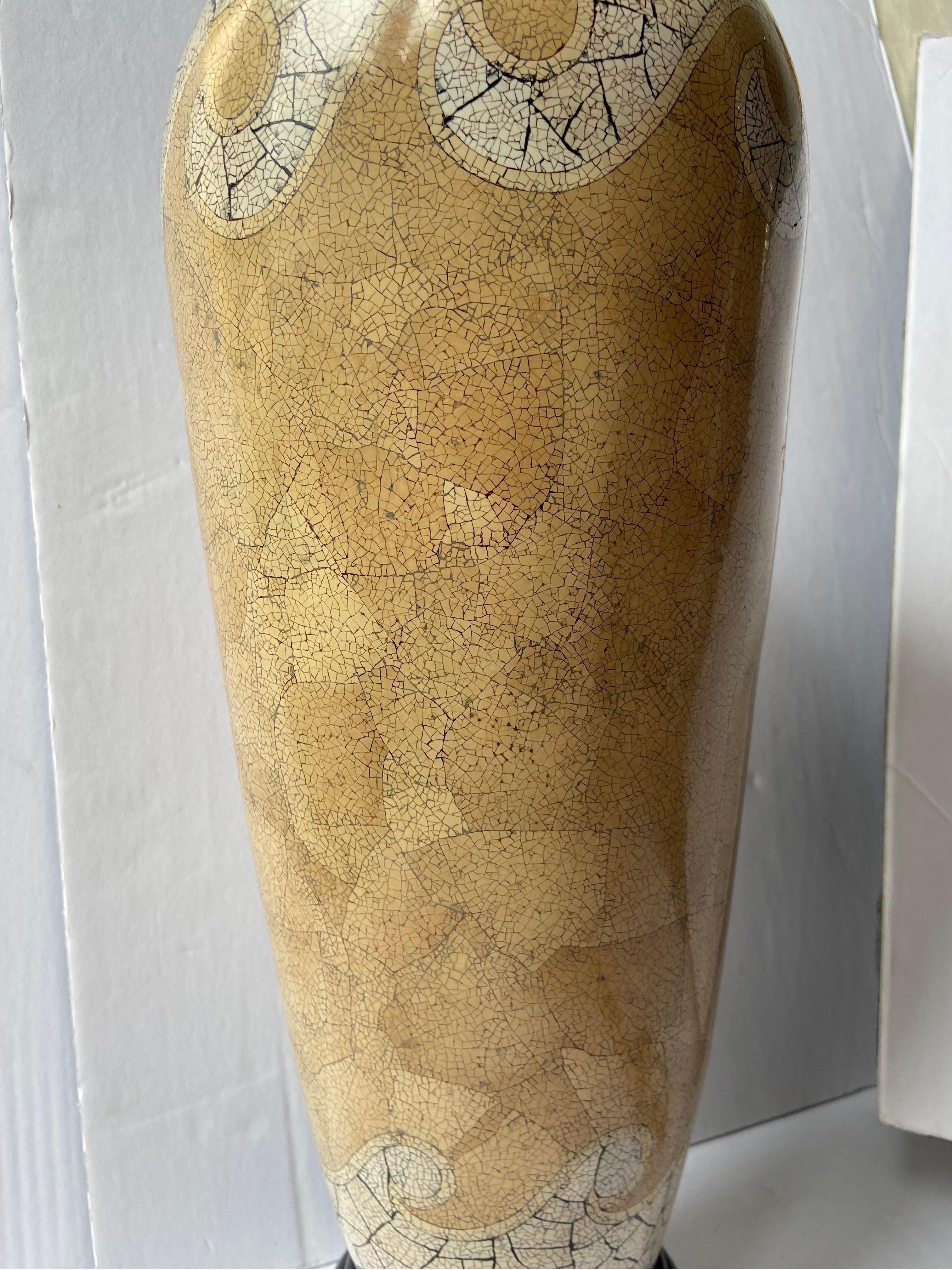 1980s Maitland Smith Eggshell Craquelure Table Lamp in the Style of Jean Dunand 3