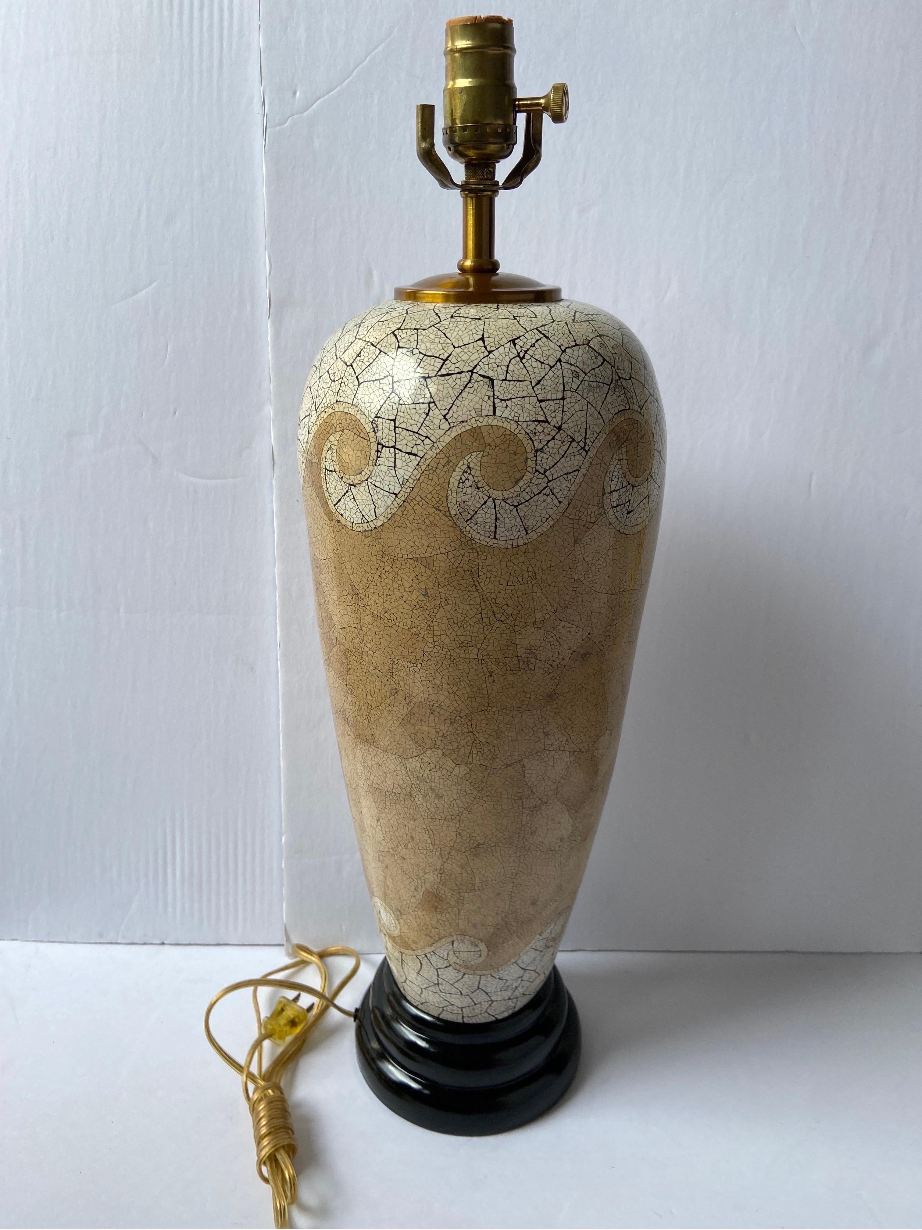 1980s Maitland Smith Eggshell Craquelure Table Lamp in the Style of Jean Dunand 4