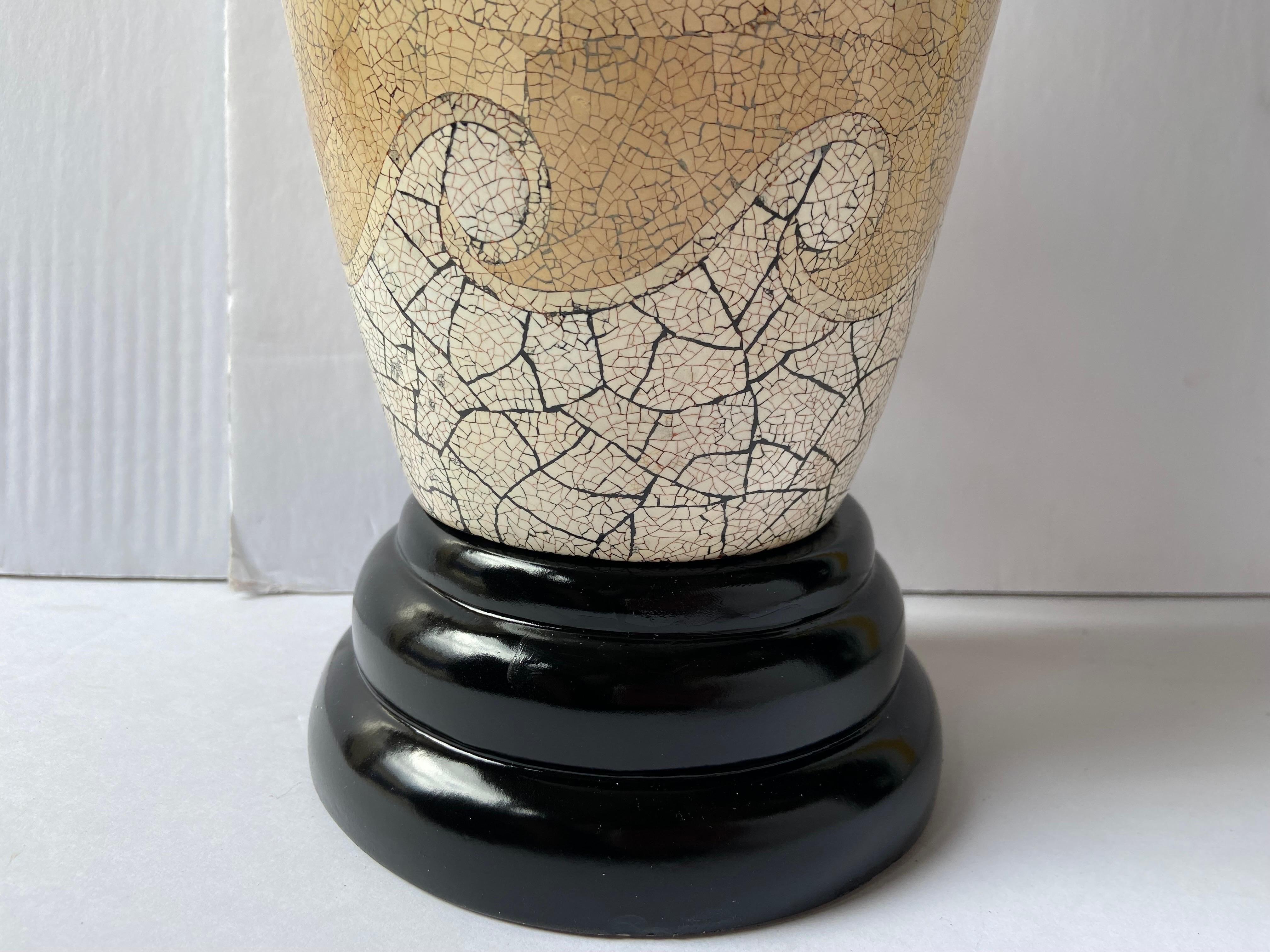 Art Deco 1980s Maitland Smith Eggshell Craquelure Table Lamp in the Style of Jean Dunand