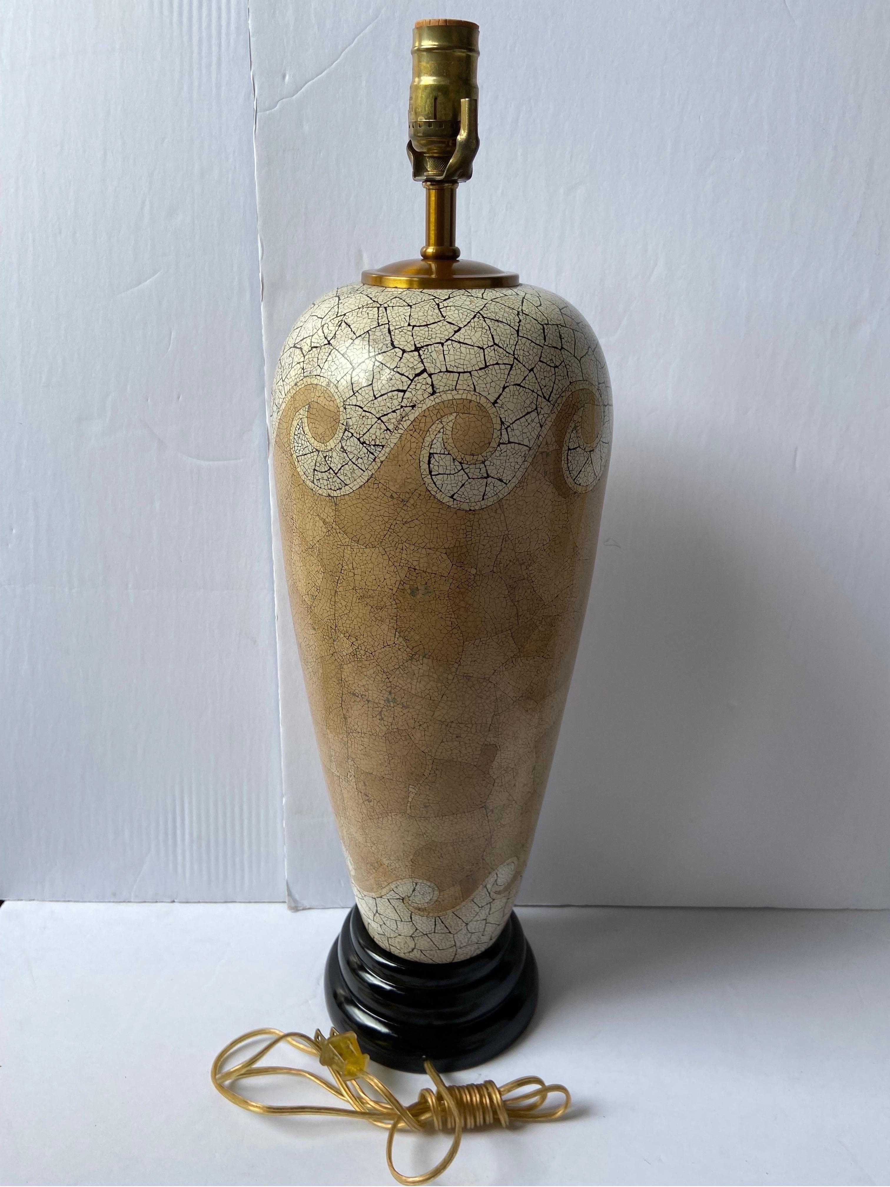 20th Century 1980s Maitland Smith Eggshell Craquelure Table Lamp in the Style of Jean Dunand