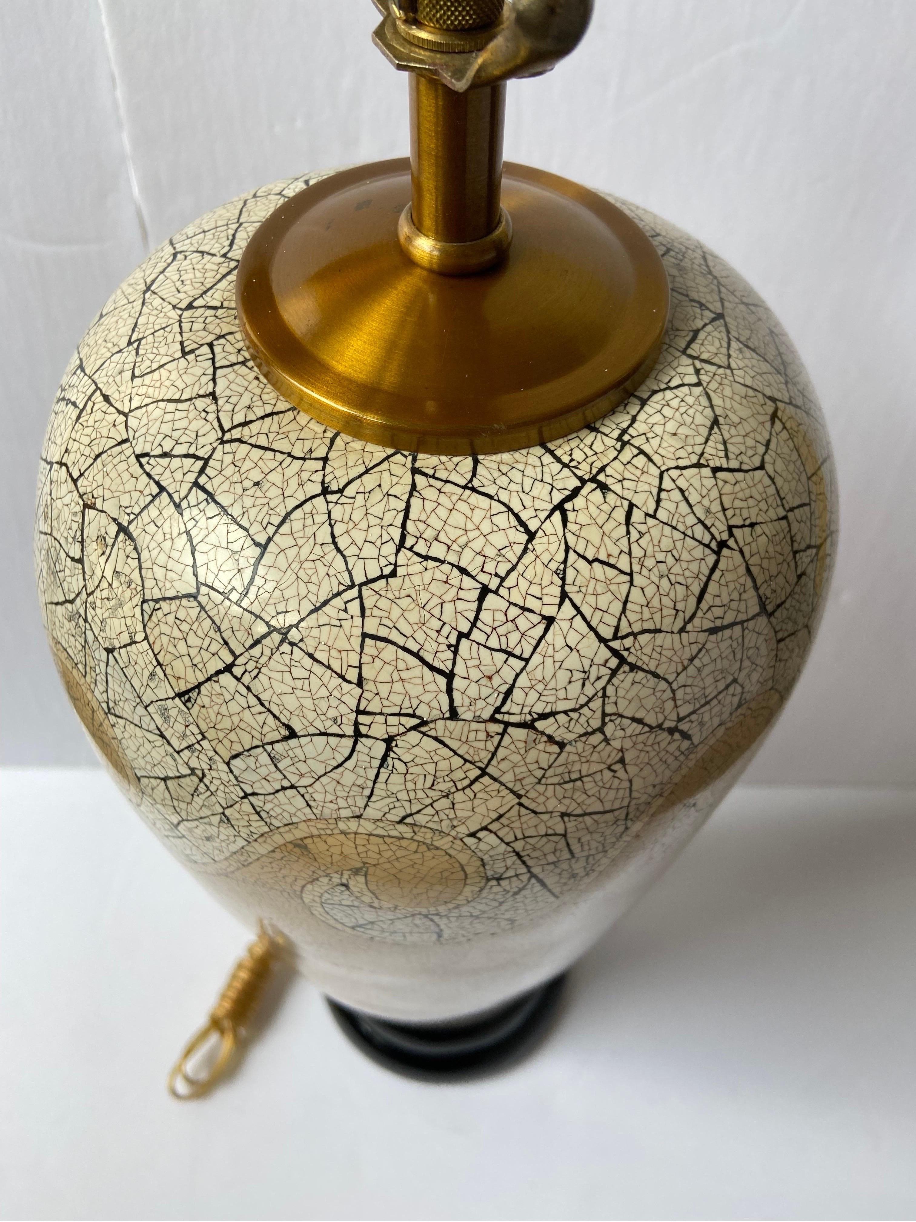 1980s Maitland Smith Eggshell Craquelure Table Lamp in the Style of Jean Dunand 1