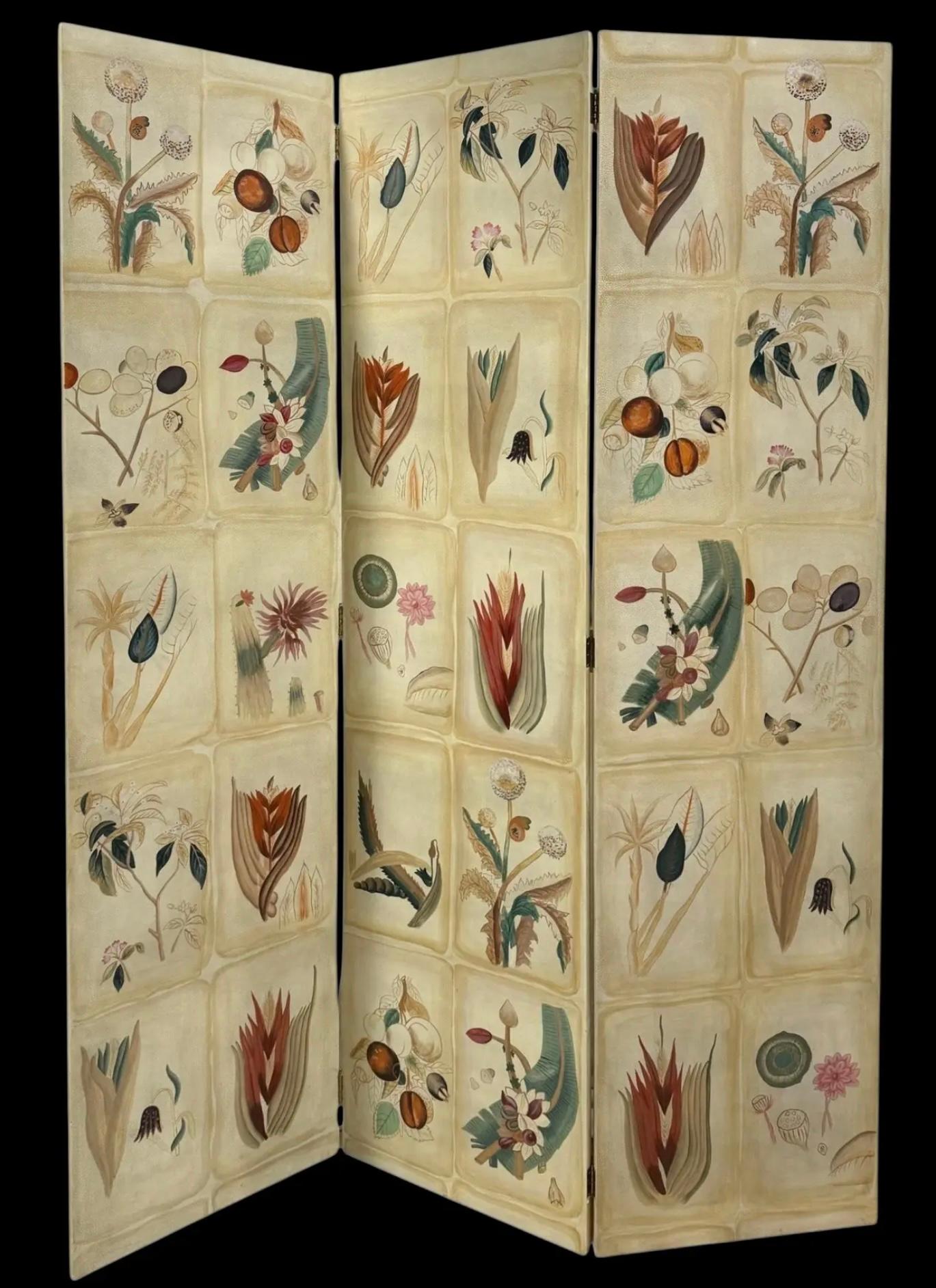 1980er Maitland Smith Handgemalte Botanische Blumen & Früchte Folding Screen (Viktorianisch) im Angebot
