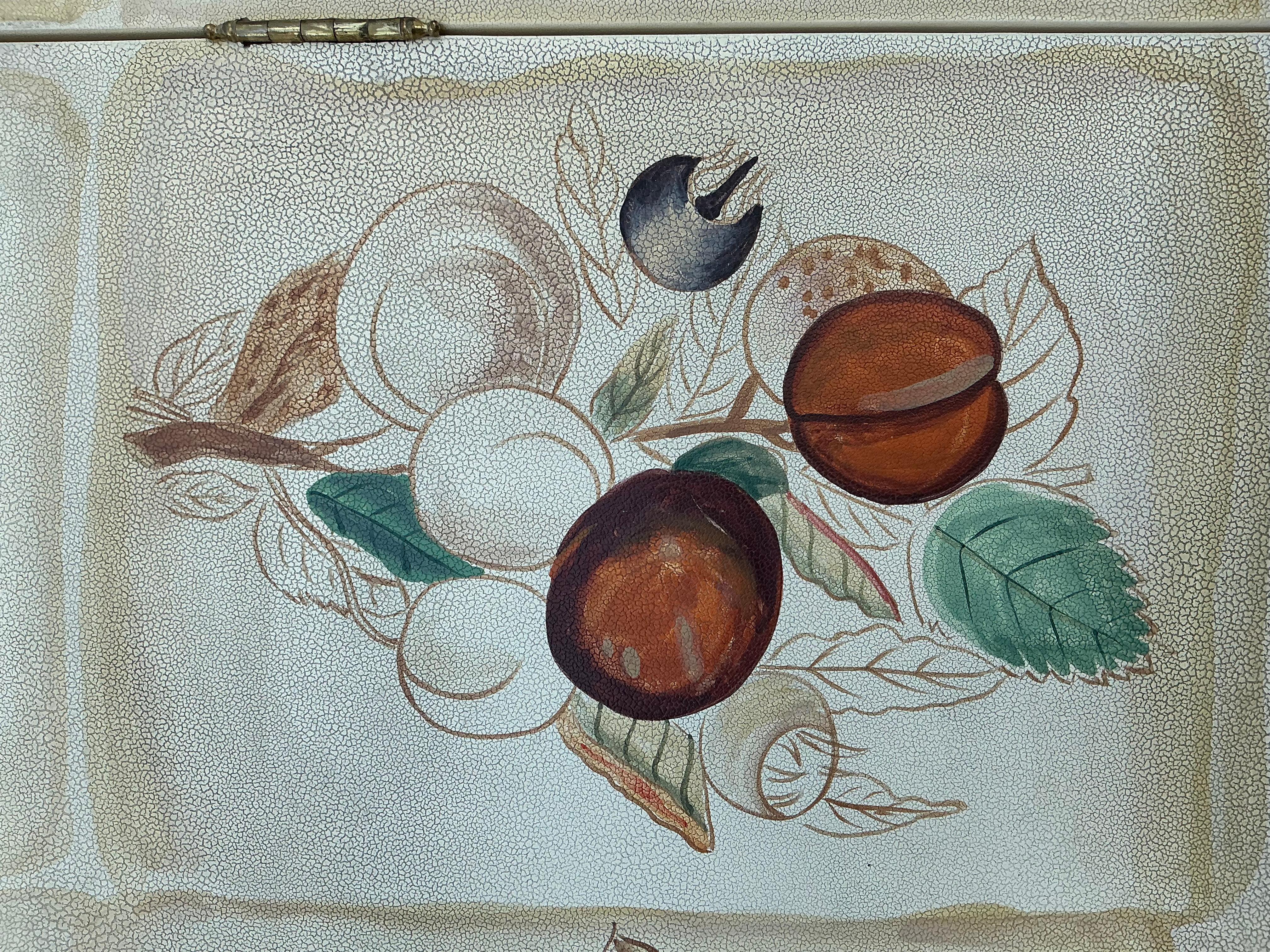 Philippin Paravent des années 1980 Maitland & Smith, peint à la main, avec fleurs et fruits botaniques en vente