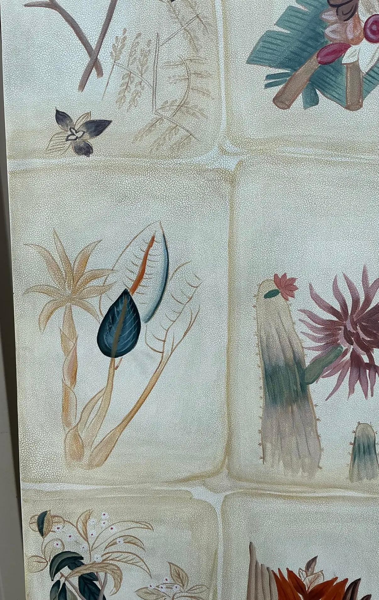 1980er Maitland Smith Handgemalte Botanische Blumen & Früchte Folding Screen (Philippinisch) im Angebot