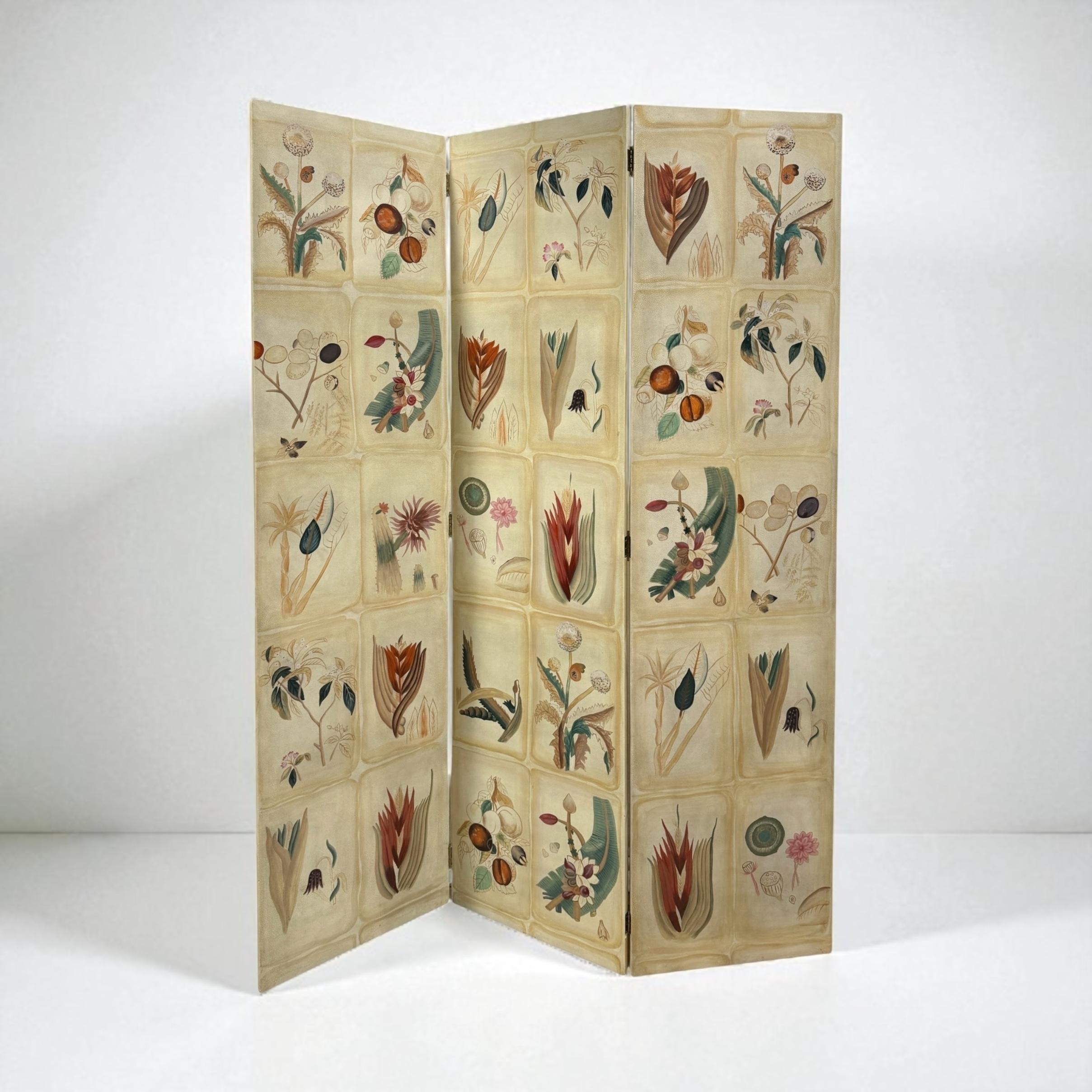 Paravent des années 1980 Maitland & Smith, peint à la main, avec fleurs et fruits botaniques en vente 1