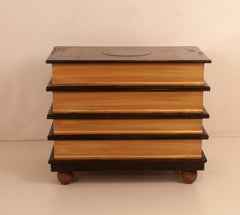 1980s Maitland-Smith Leather And Oak Wood Book Form Side  / Lamp Table