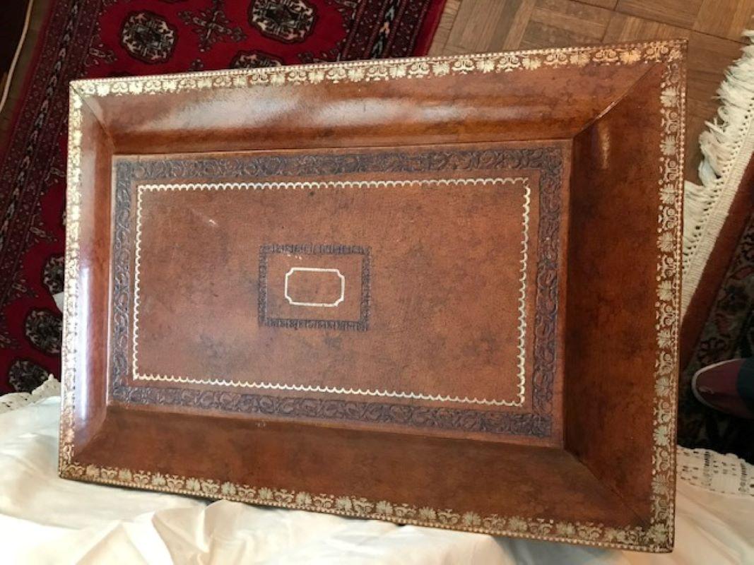 Mid-Century Modern 1980s Maitland Smith Leather Box on Metal Stand