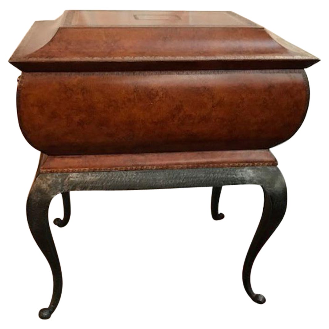1980s Maitland Smith Leather Box on Metal Stand