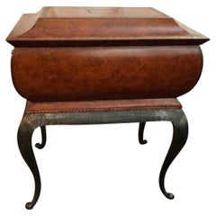 1980s Maitland Smith Leather Box on Metal Stand