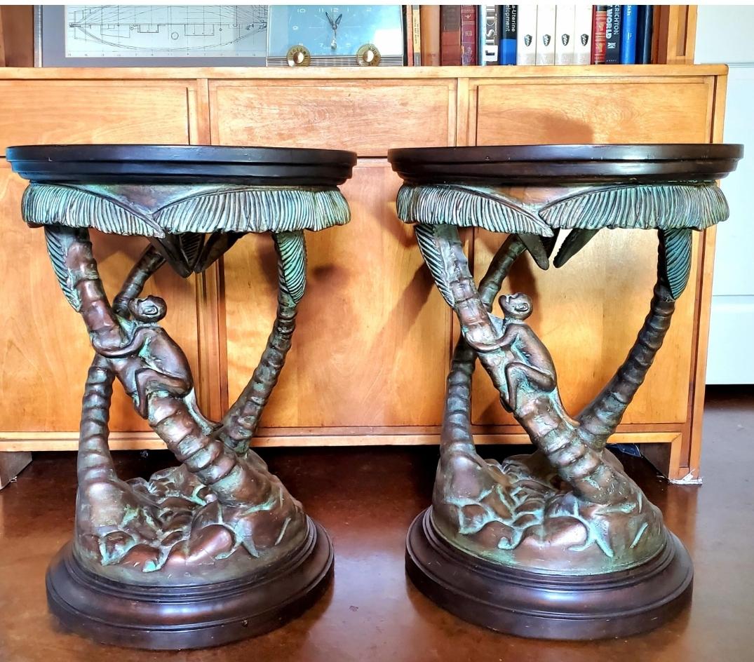 1980s Maitland Smith Palm Tree and Monkey Guilded Carved Side Tables, a Pair 5