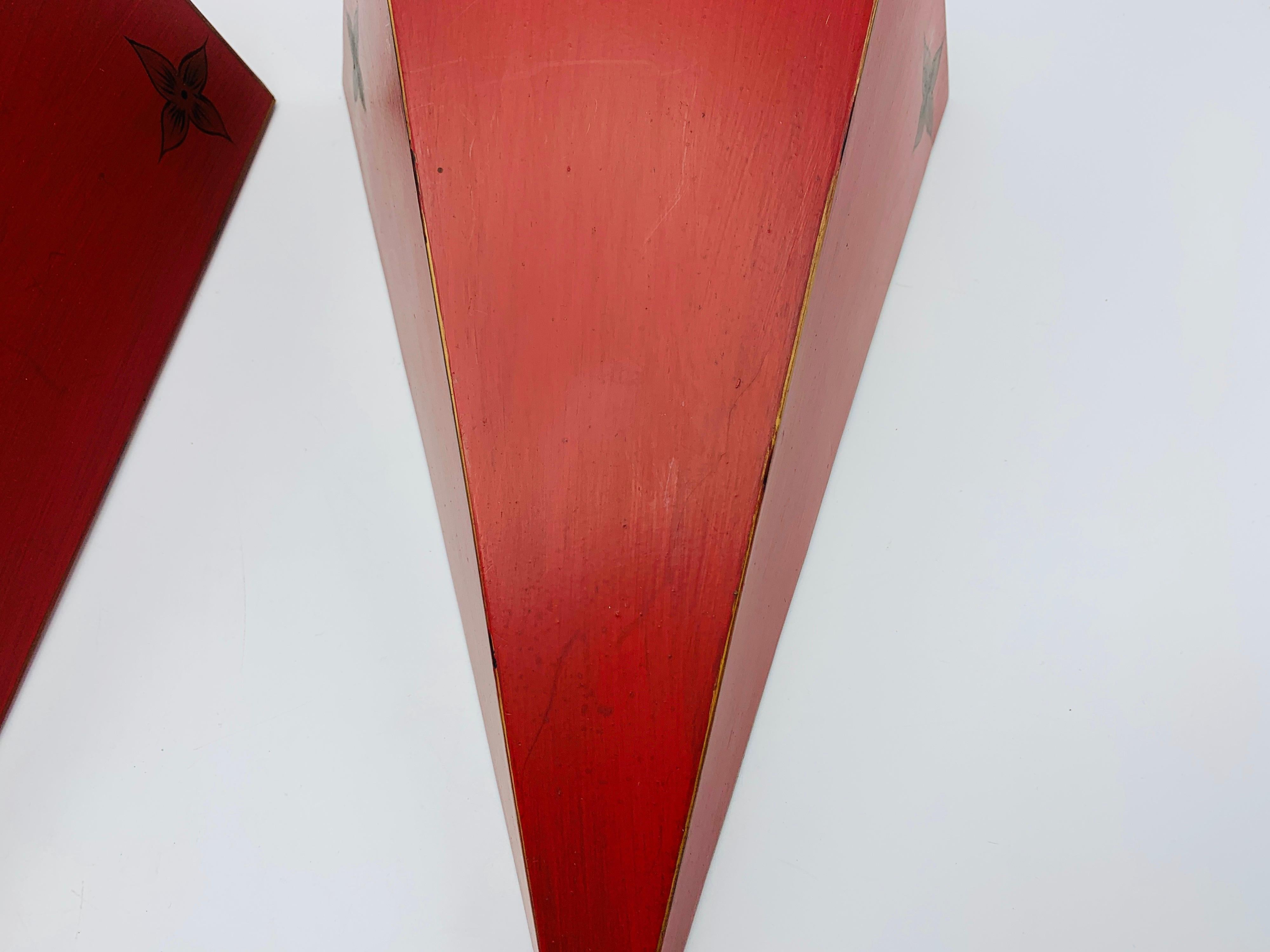 20th Century 1980s Maitland Smith Red Tole Wall Hanging Shelves, Pair